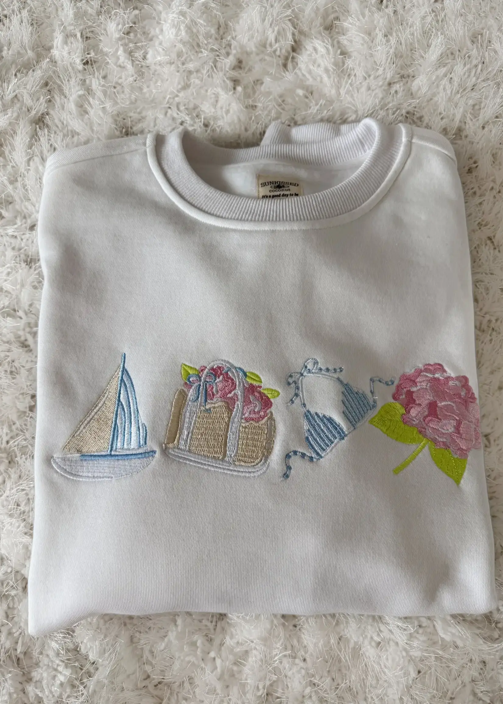 Sunkissed Coconut Old Harbor Garden Embroider Sweatshirt