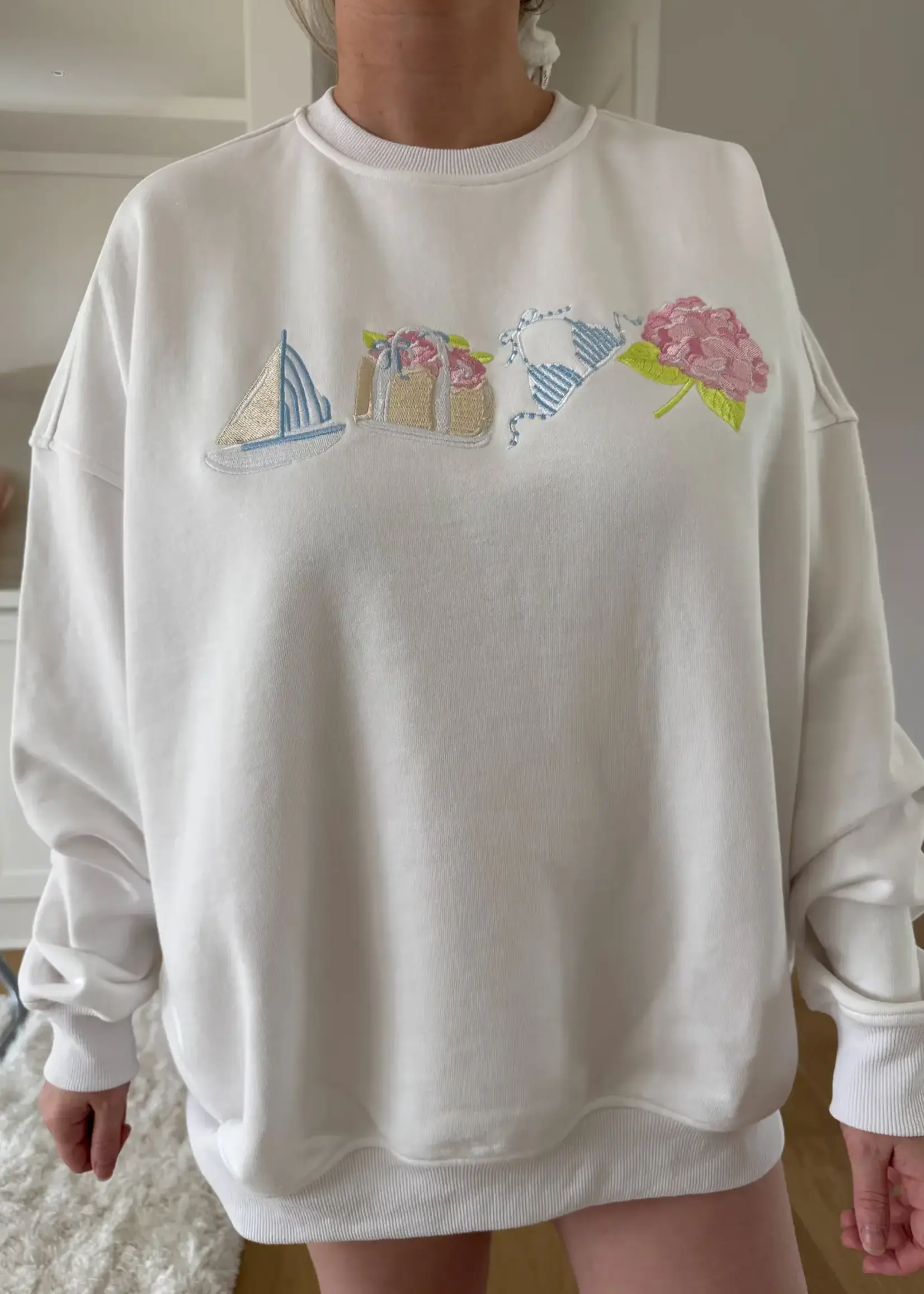 Sunkissed Coconut Old Harbor Garden Embroider Sweatshirt
