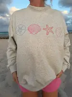 Sunkissed Coconut Seashell Embroidered Mockneck Sweatshirt