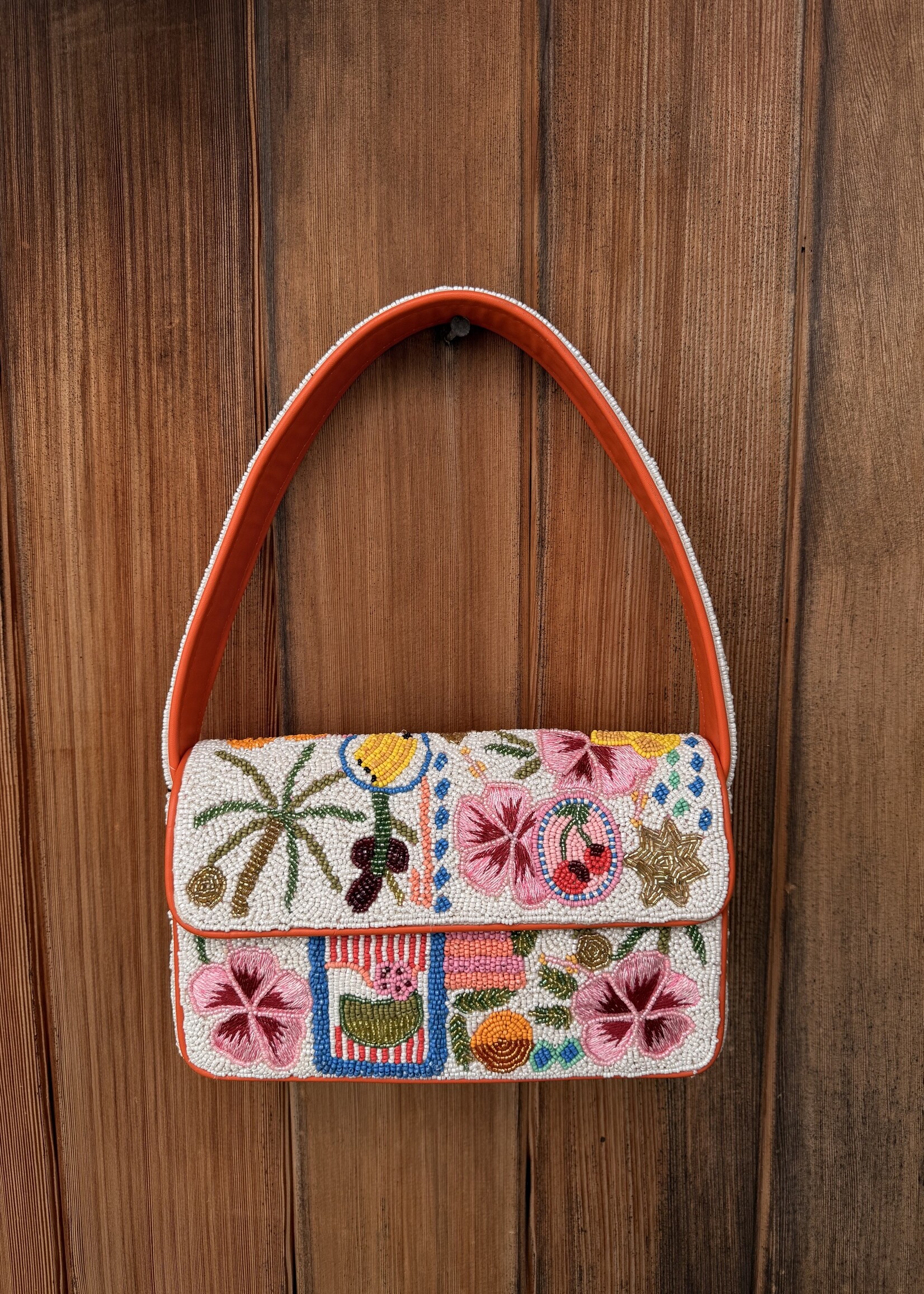 Zesty Orchard Orange Lemon Floral Beaded Shoulder Bag