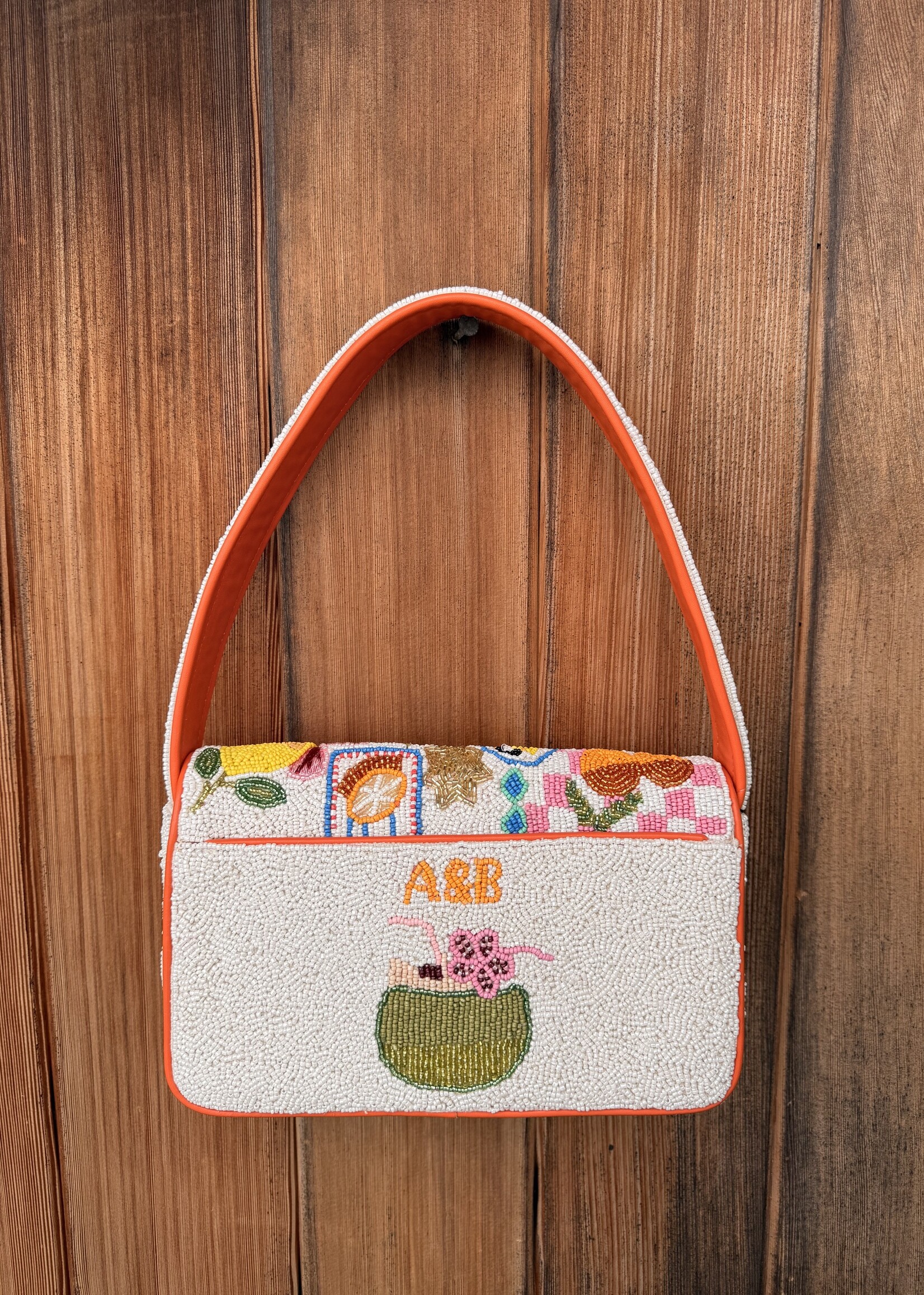Zesty Orchard Orange Lemon Floral Beaded Shoulder Bag