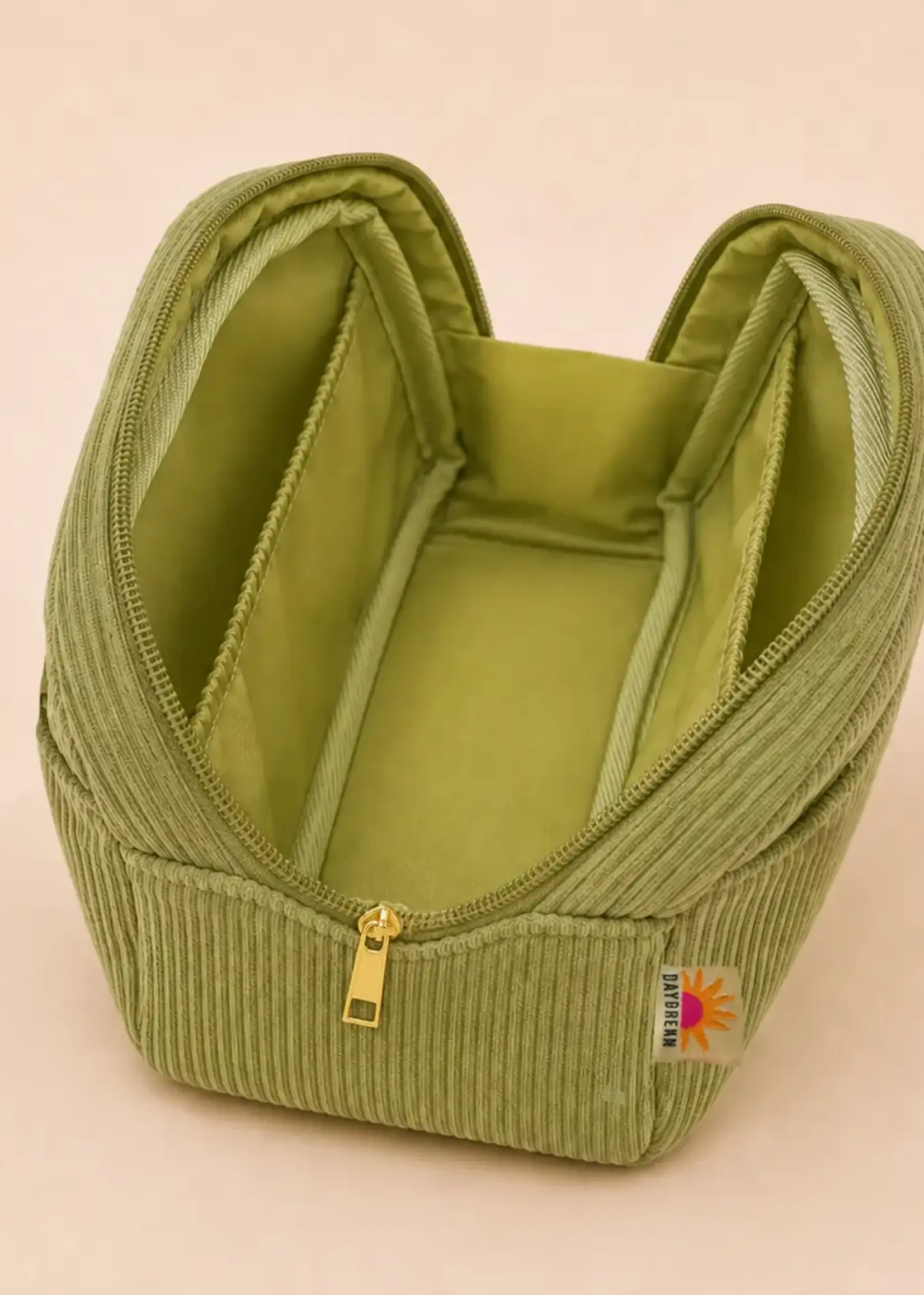 Small Cosmetic Pouch 7" | Corduroy Makeup Bag | Olive Wave