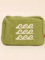 Small Cosmetic Pouch 7" | Corduroy Makeup Bag | Olive Wave