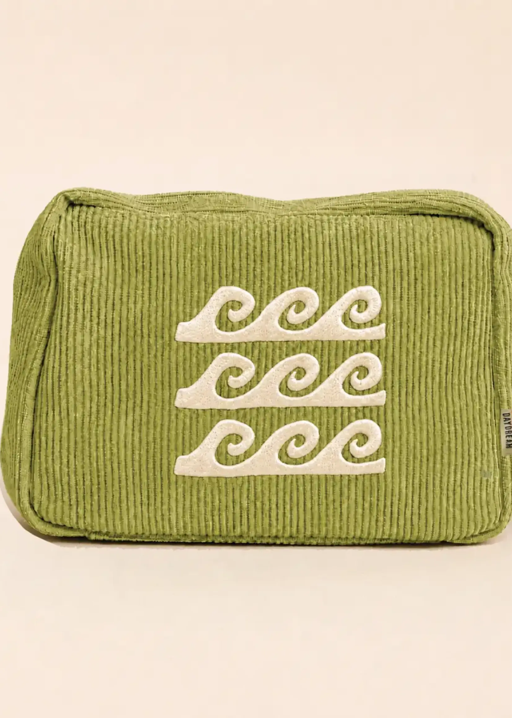 Small Cosmetic Pouch 7" | Corduroy Makeup Bag | Olive Wave