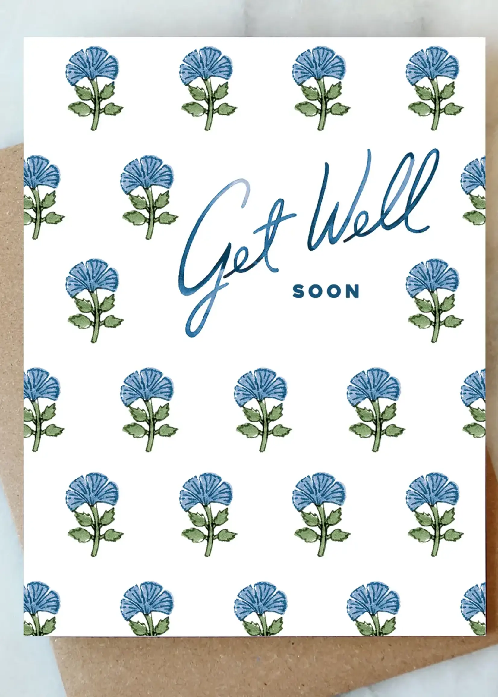 Block Print Get Well Soon Greeting Card | Sympathy