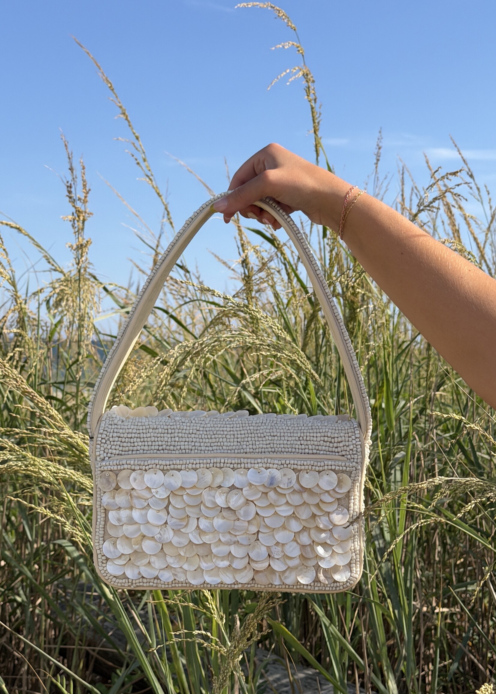 Rainbow Shell Beaded Shoulder Bag