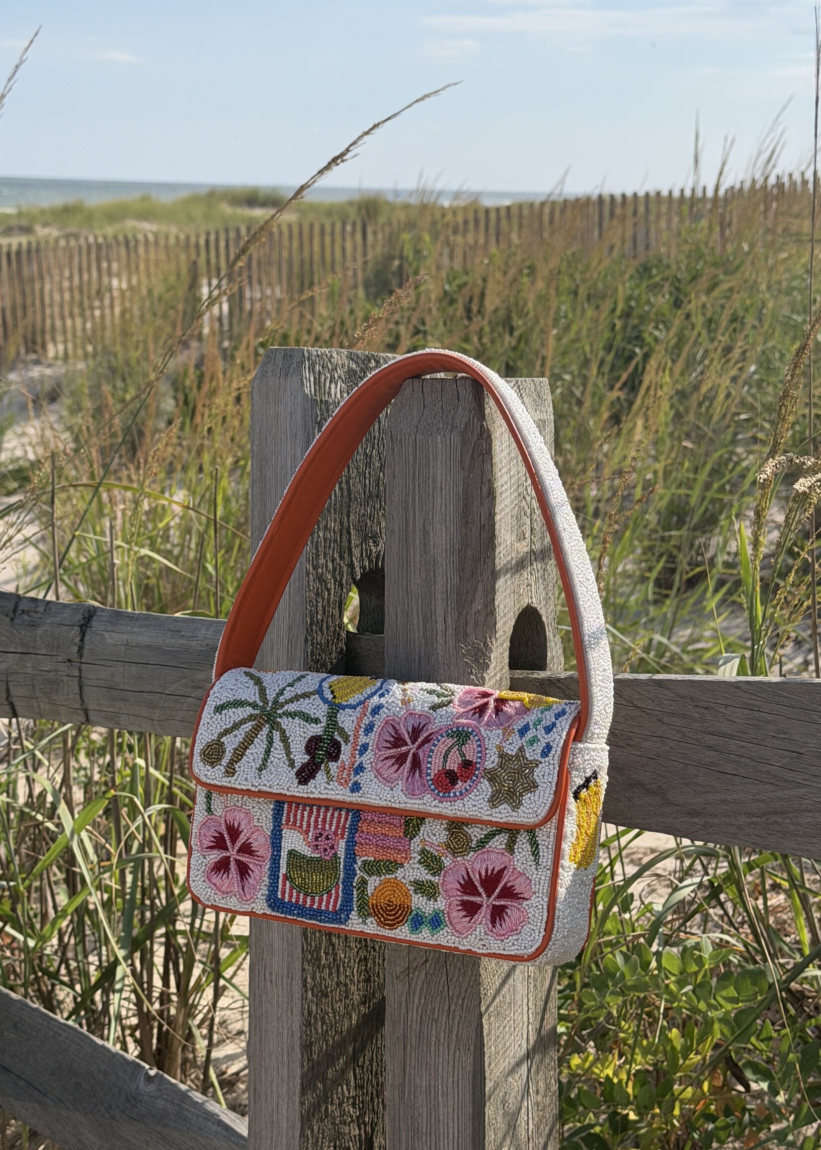 Zesty Orchard Orange Lemon Floral Beaded Shoulder Bag