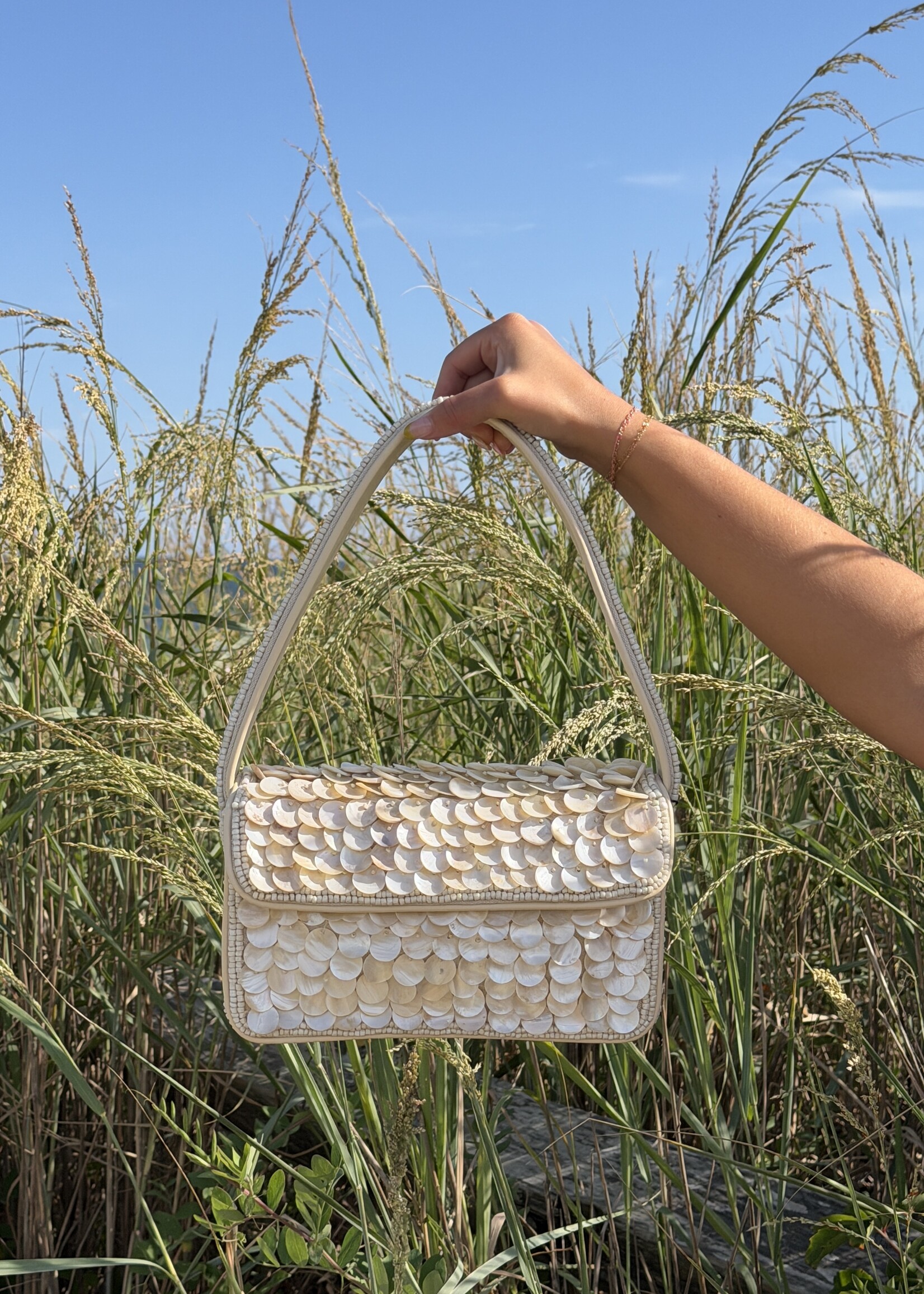 Rainbow Shell Beaded Shoulder Bag