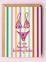 Beachin' Birthday Babe Swimsuit Beach Coastal Greeting Card