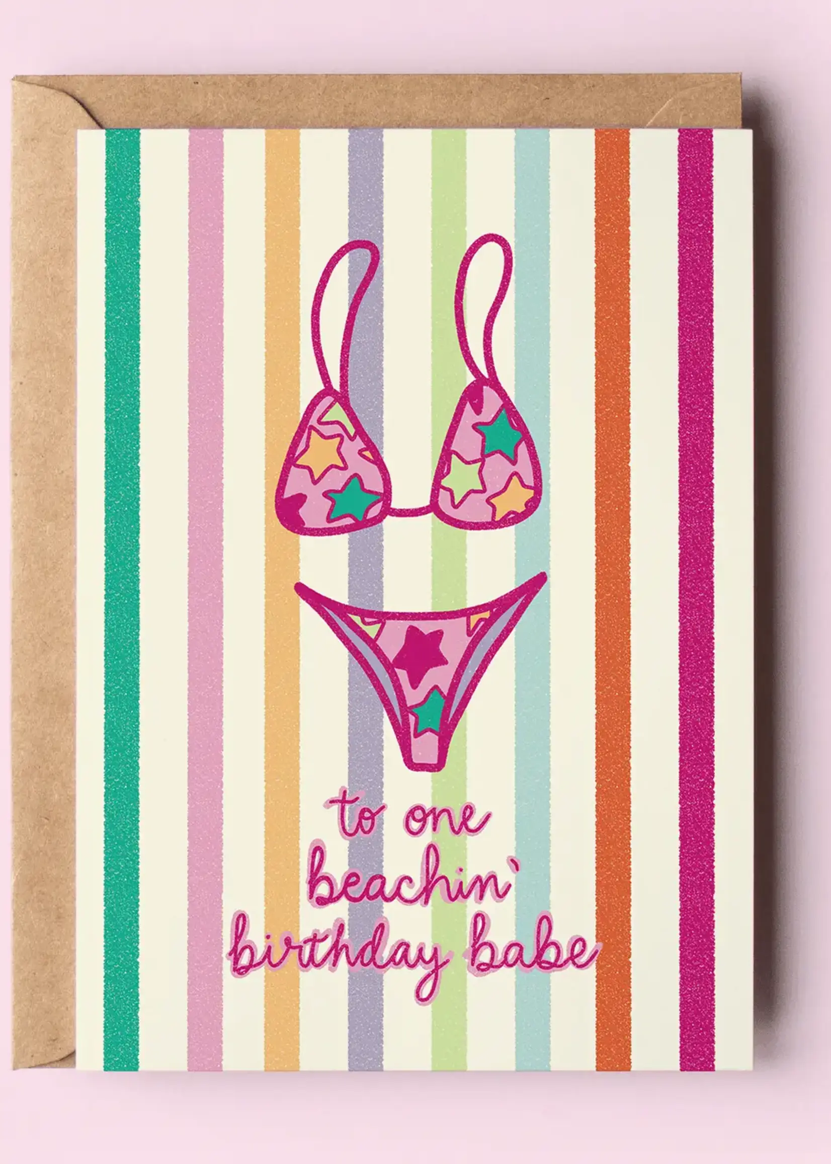 Beachin' Birthday Babe Swimsuit Beach Coastal Greeting Card