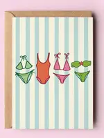 Summer Swimsuits Striped Beach Coastal Greeting Card