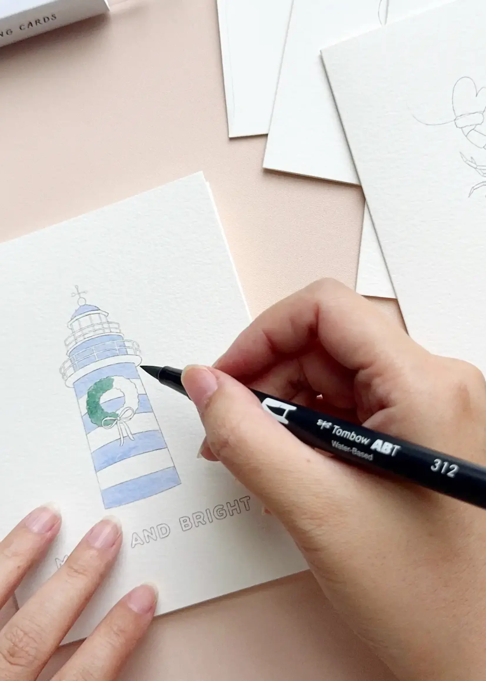 Coastal Christmas — Diy Coloring/Watercolor Greeting Cards