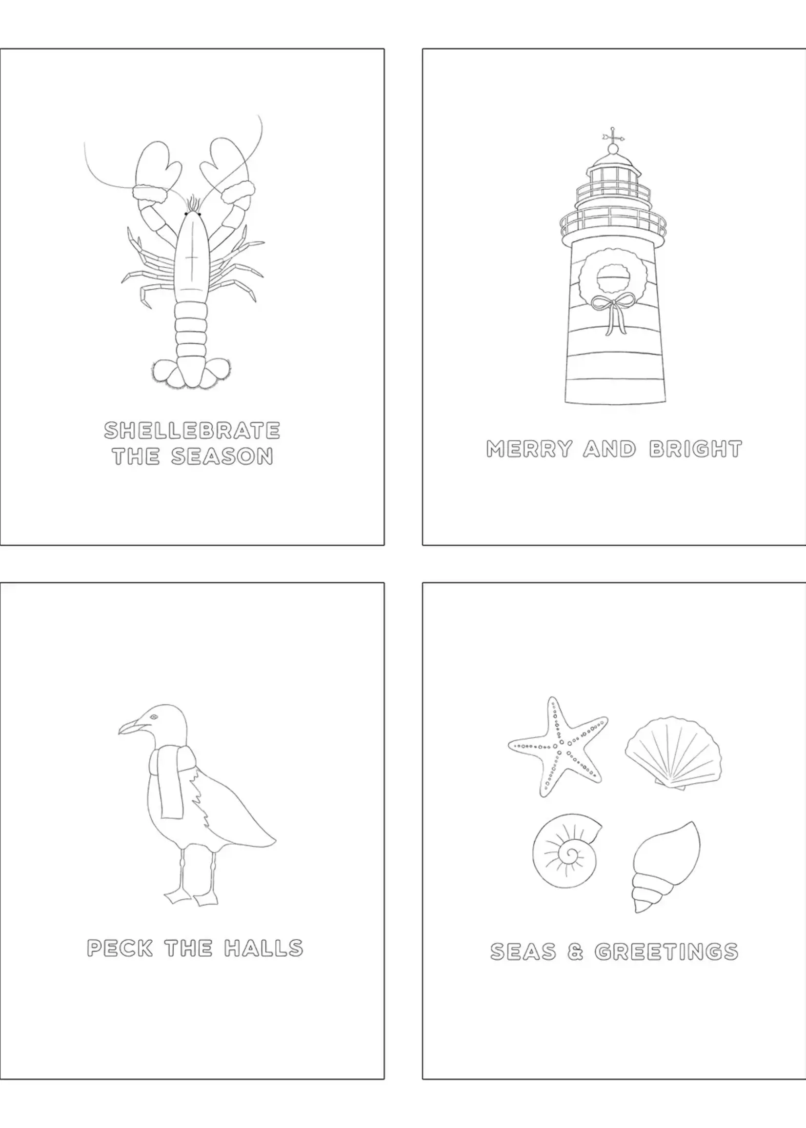 Coastal Christmas — Diy Coloring/Watercolor Greeting Cards