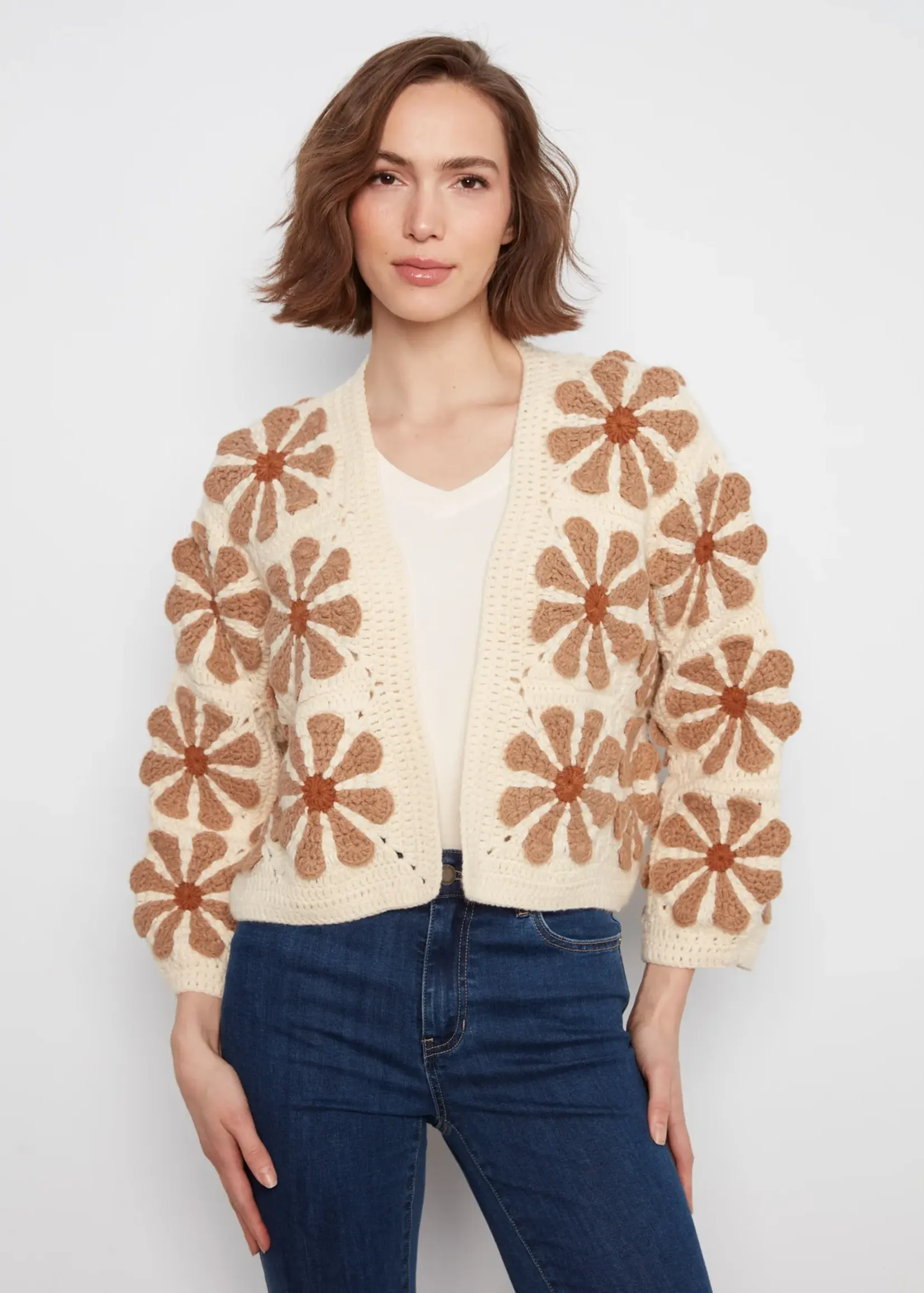 Charlie B L/S Drop Shoulder Crochet Cardigan