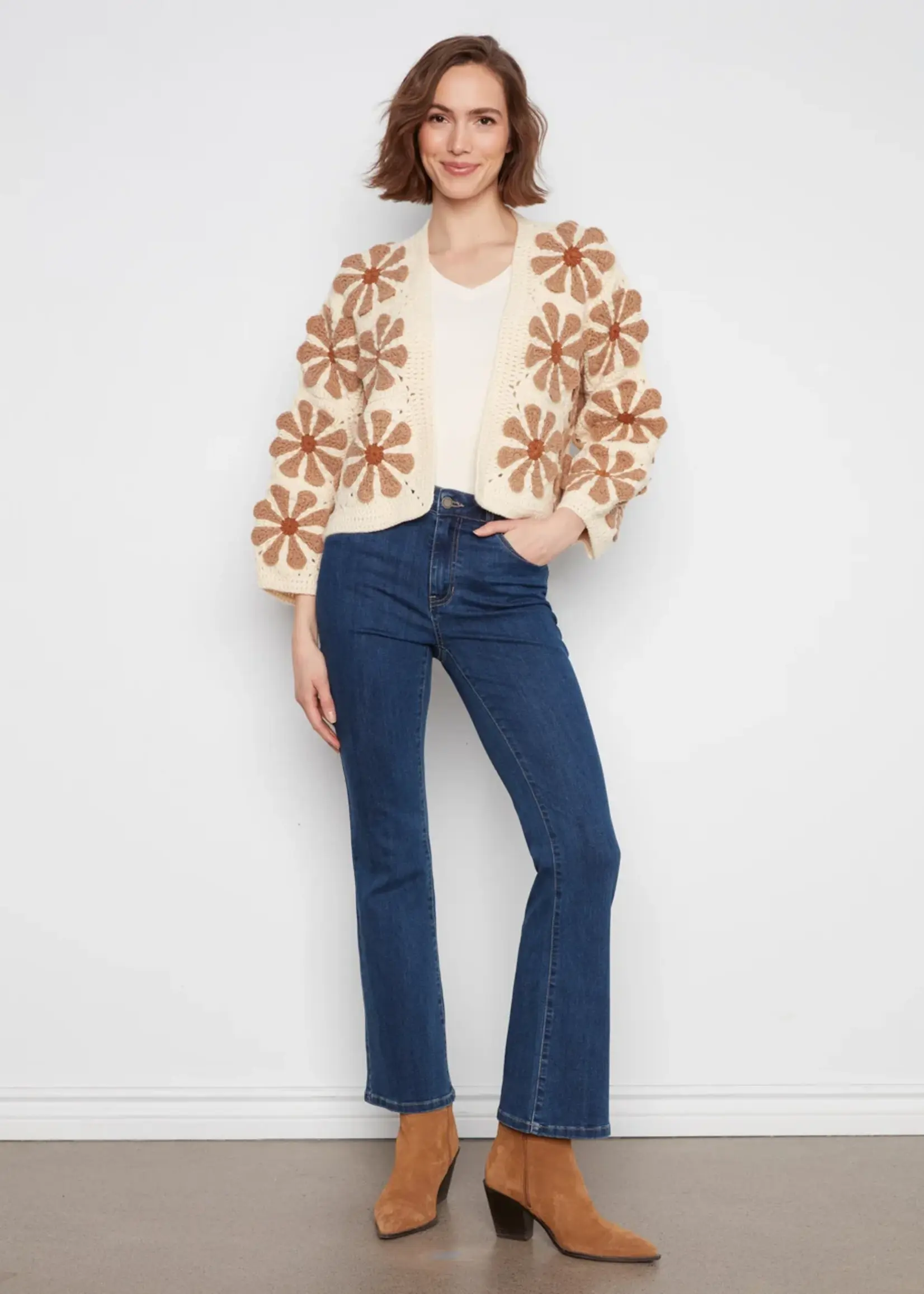 Charlie B L/S Drop Shoulder Crochet Cardigan