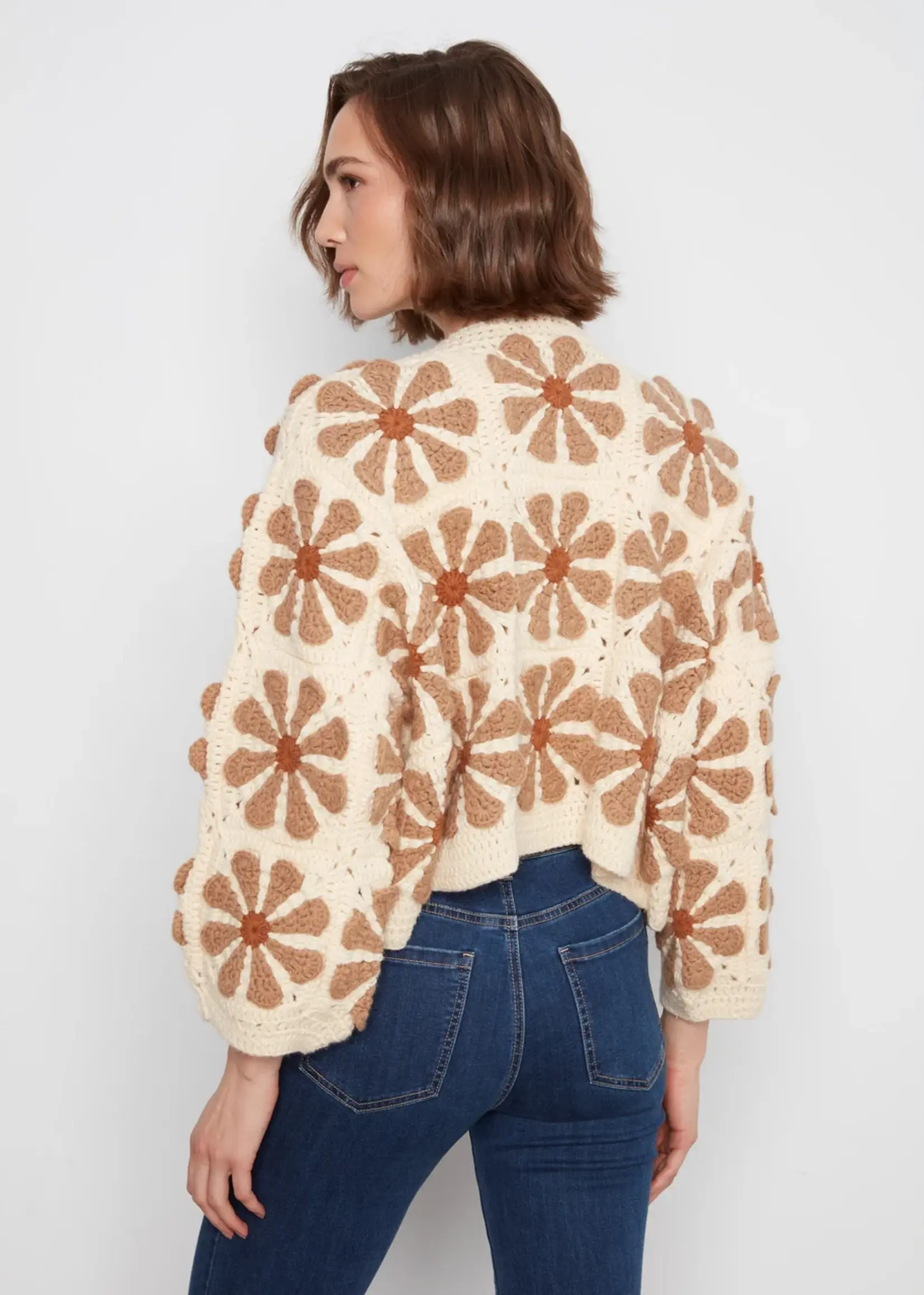 Charlie B L/S Drop Shoulder Crochet Cardigan