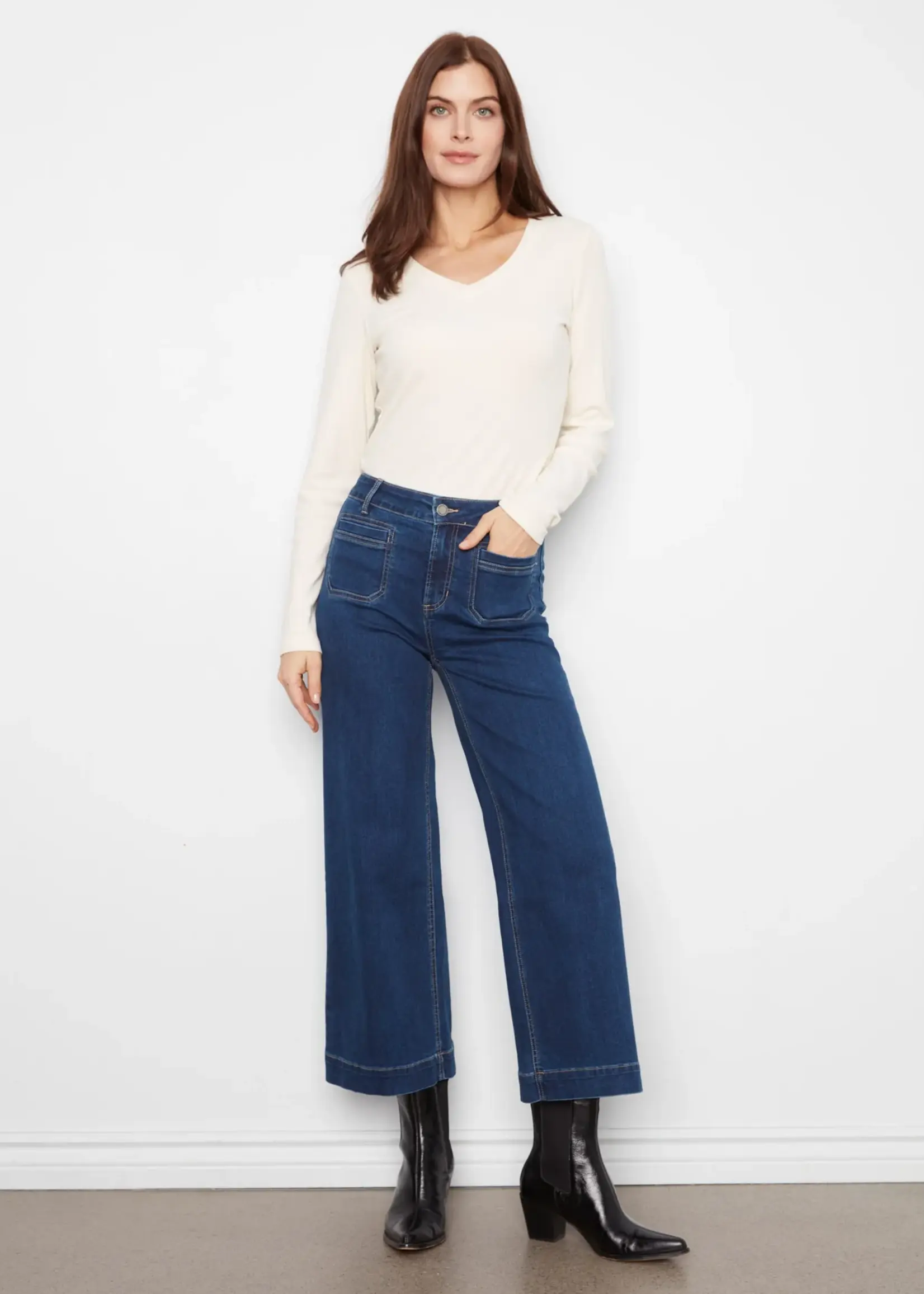 Charlie B Cropped Wide Leg Stretch Denim Pants