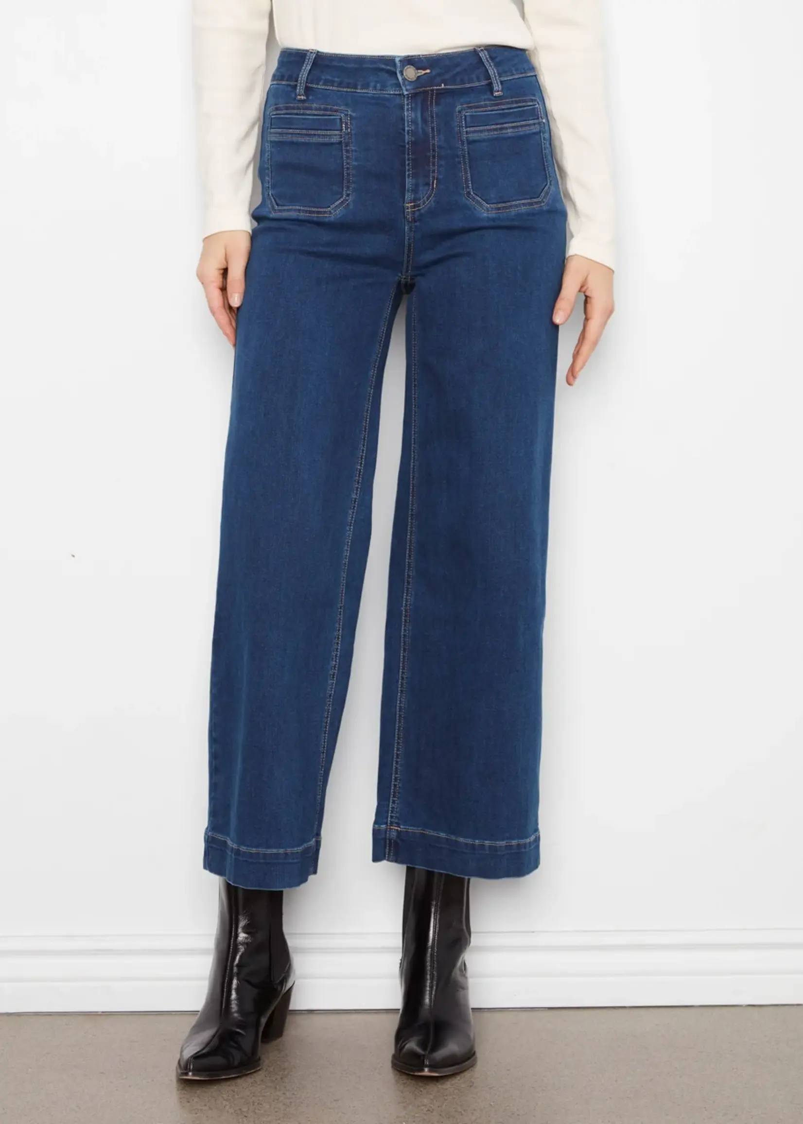 Charlie B Cropped Wide Leg Stretch Denim Pants