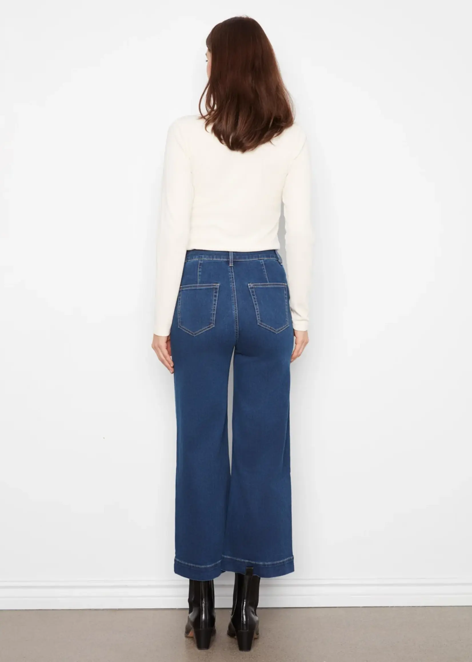 Charlie B Cropped Wide Leg Stretch Denim Pants