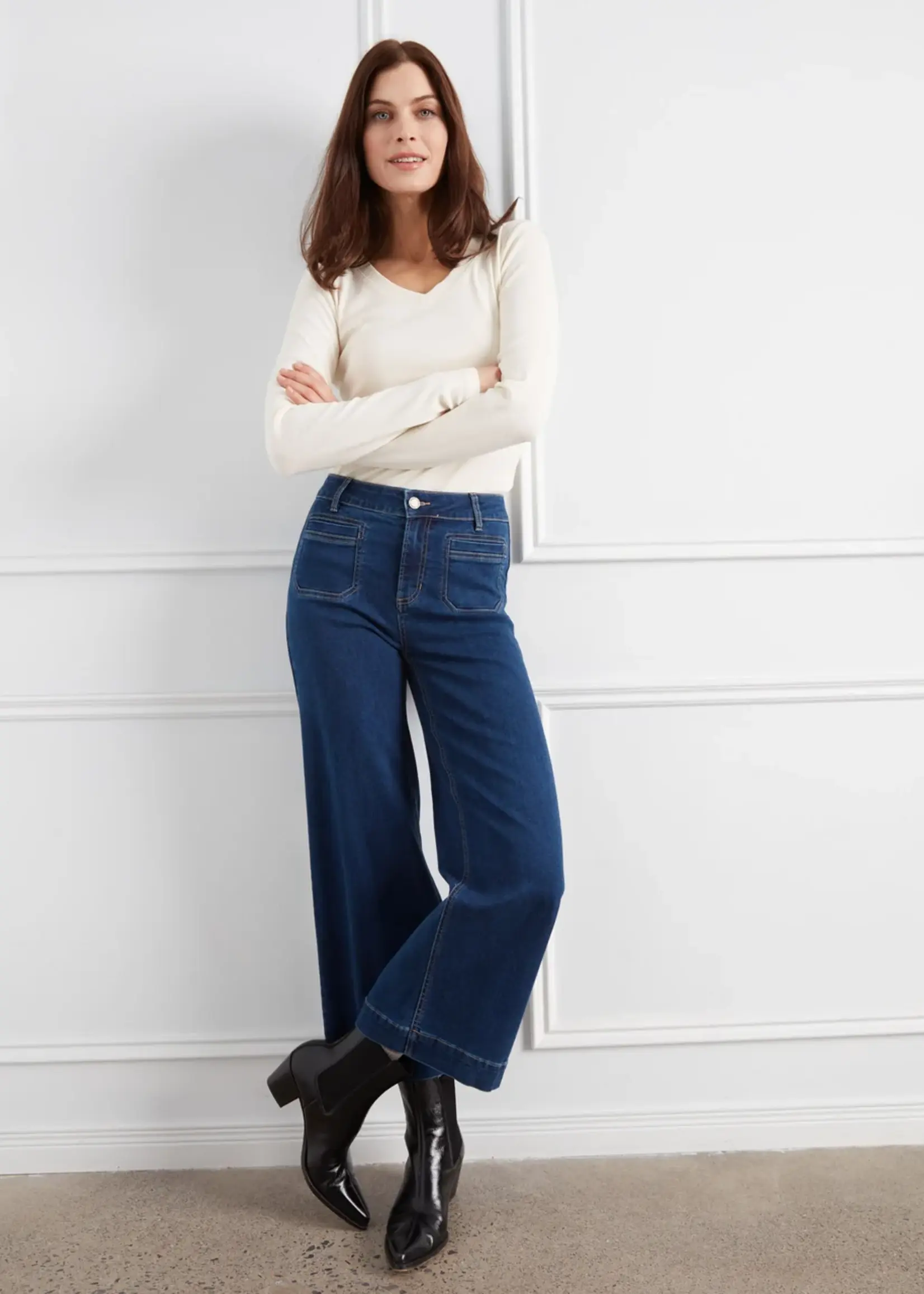 Charlie B Cropped Wide Leg Stretch Denim Pants