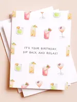 Sip Back and Relax — Cocktail Pun Birthday Card