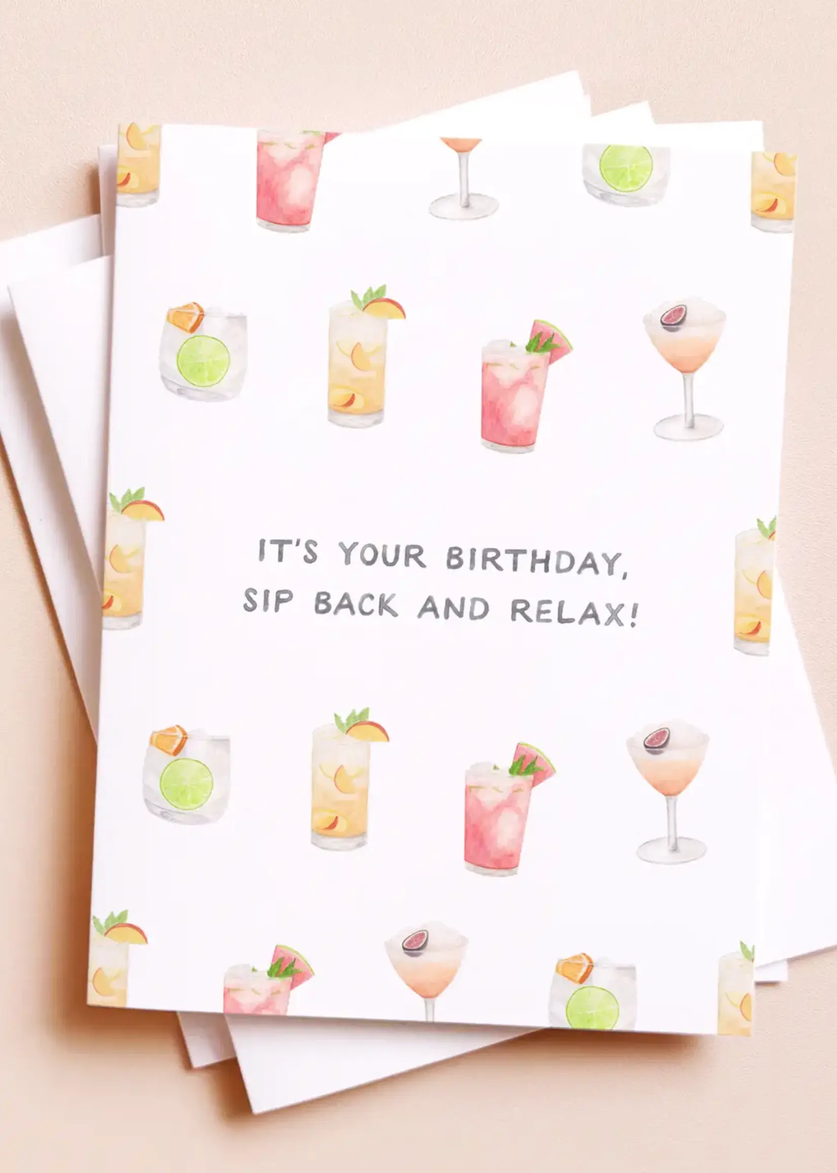 Sip Back and Relax — Cocktail Pun Birthday Card