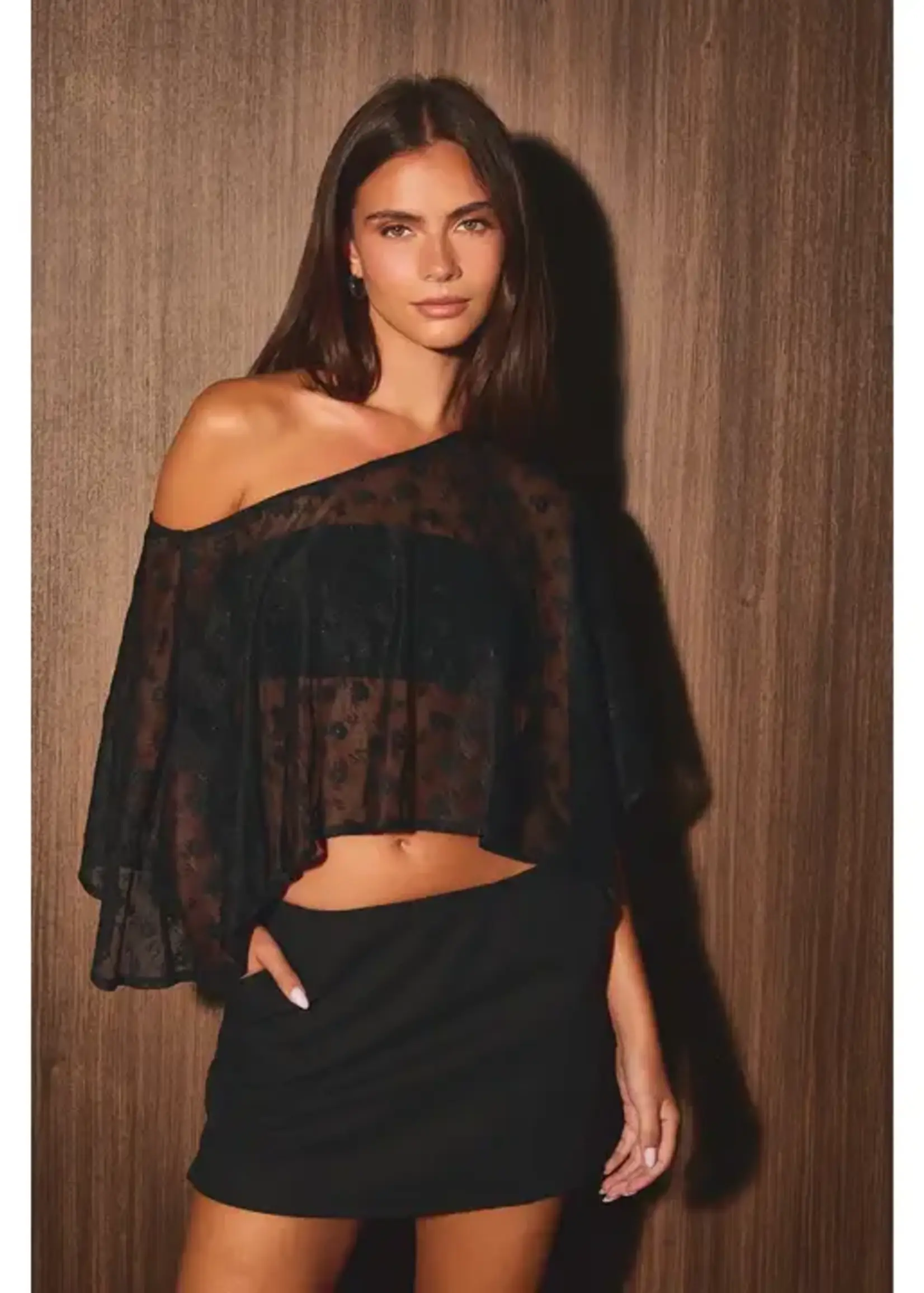 Lace Poncho Top with Lace Trim Hem