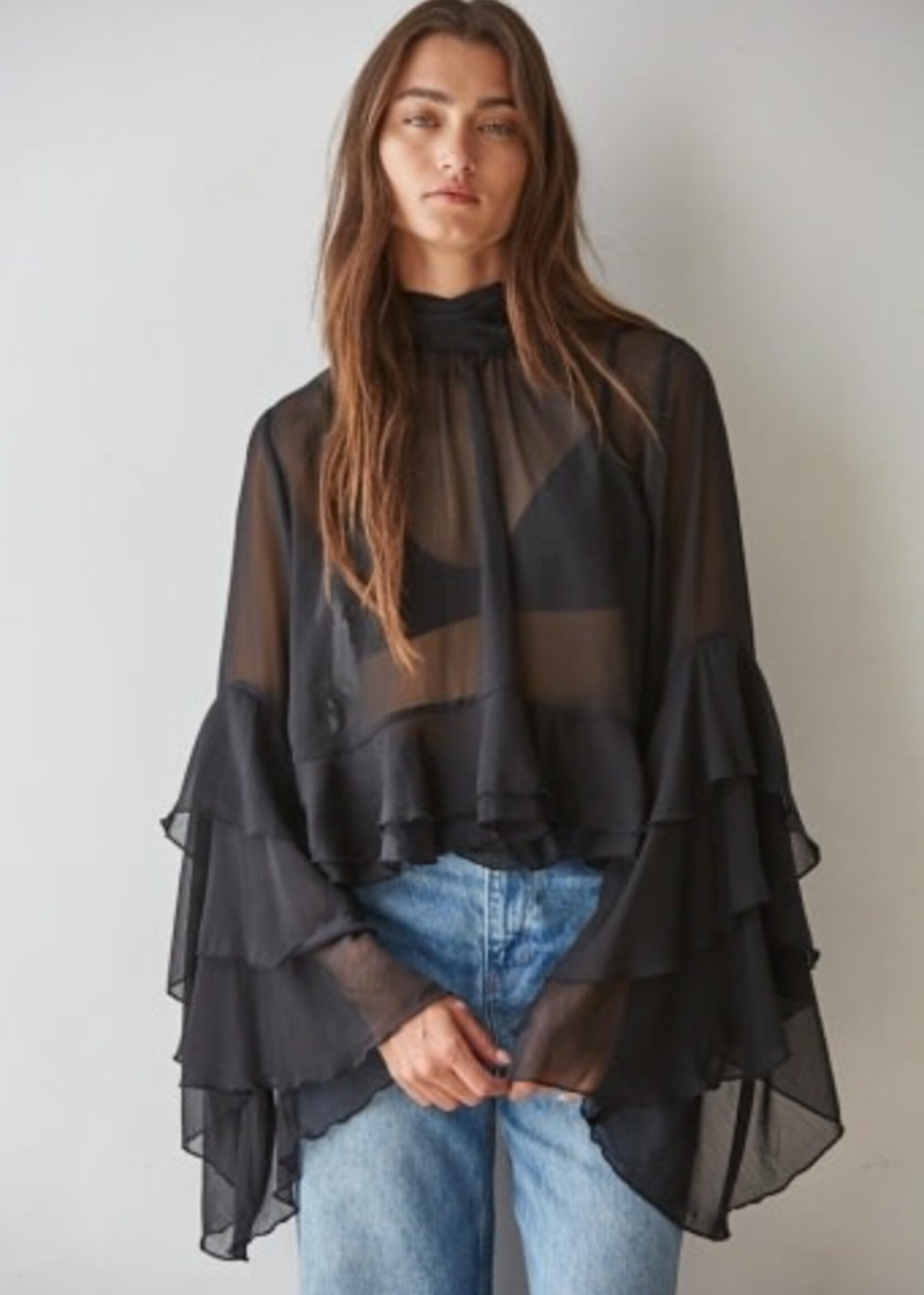 By Together Apparel Baroque Flared Cuff Crop Top