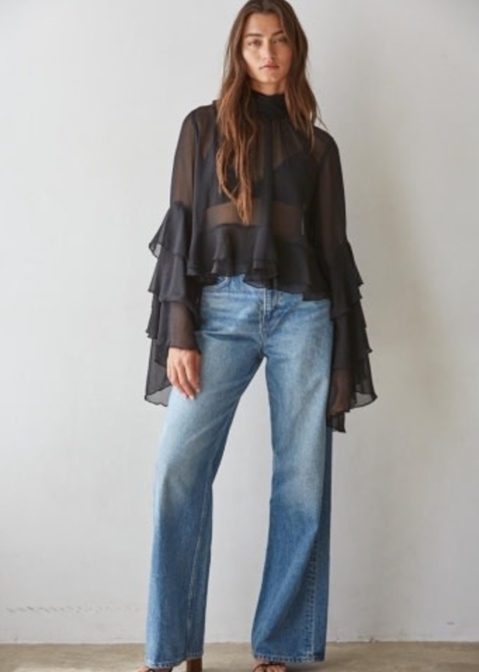 By Together Apparel Baroque Flared Cuff Crop Top