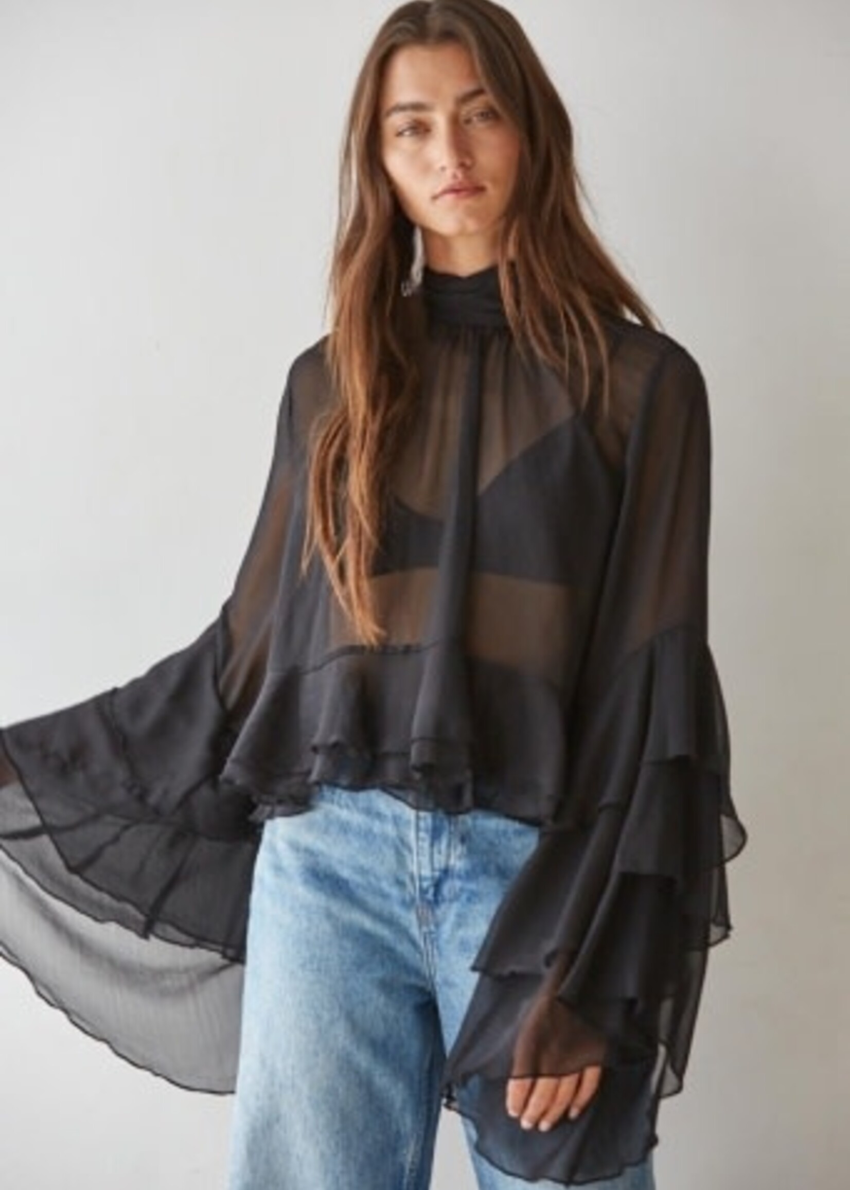 By Together Apparel Baroque Flared Cuff Crop Top