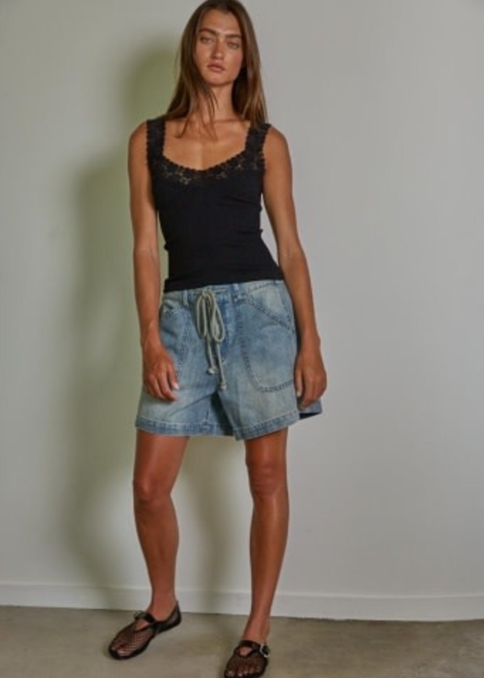 By Together Apparel Lace Trim Ribbed Tank