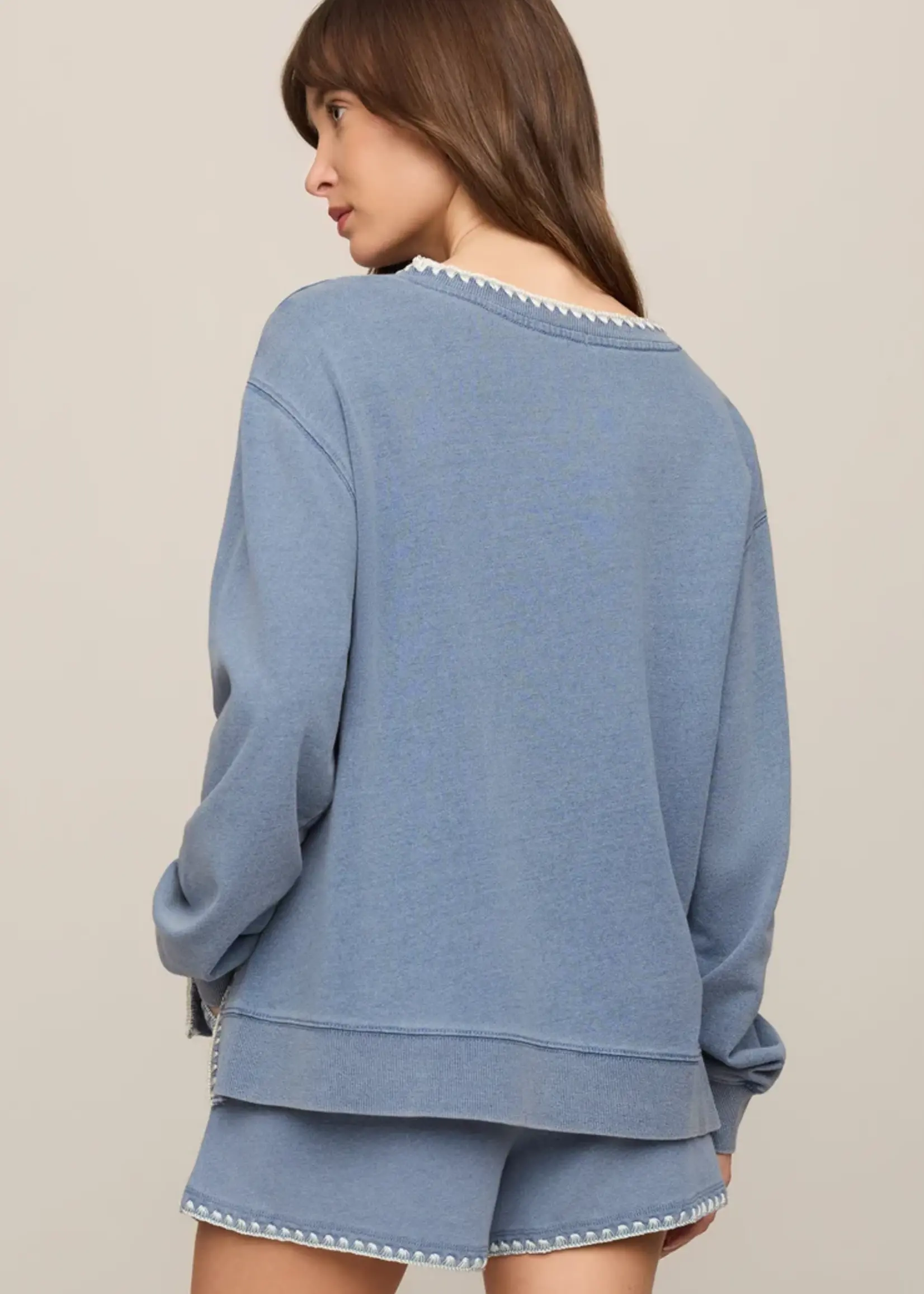 Z Supply Cam Knit Denim Whipstitch Top