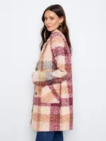 Charlie B Plaid Boucle Knit Tailored Collar Coat