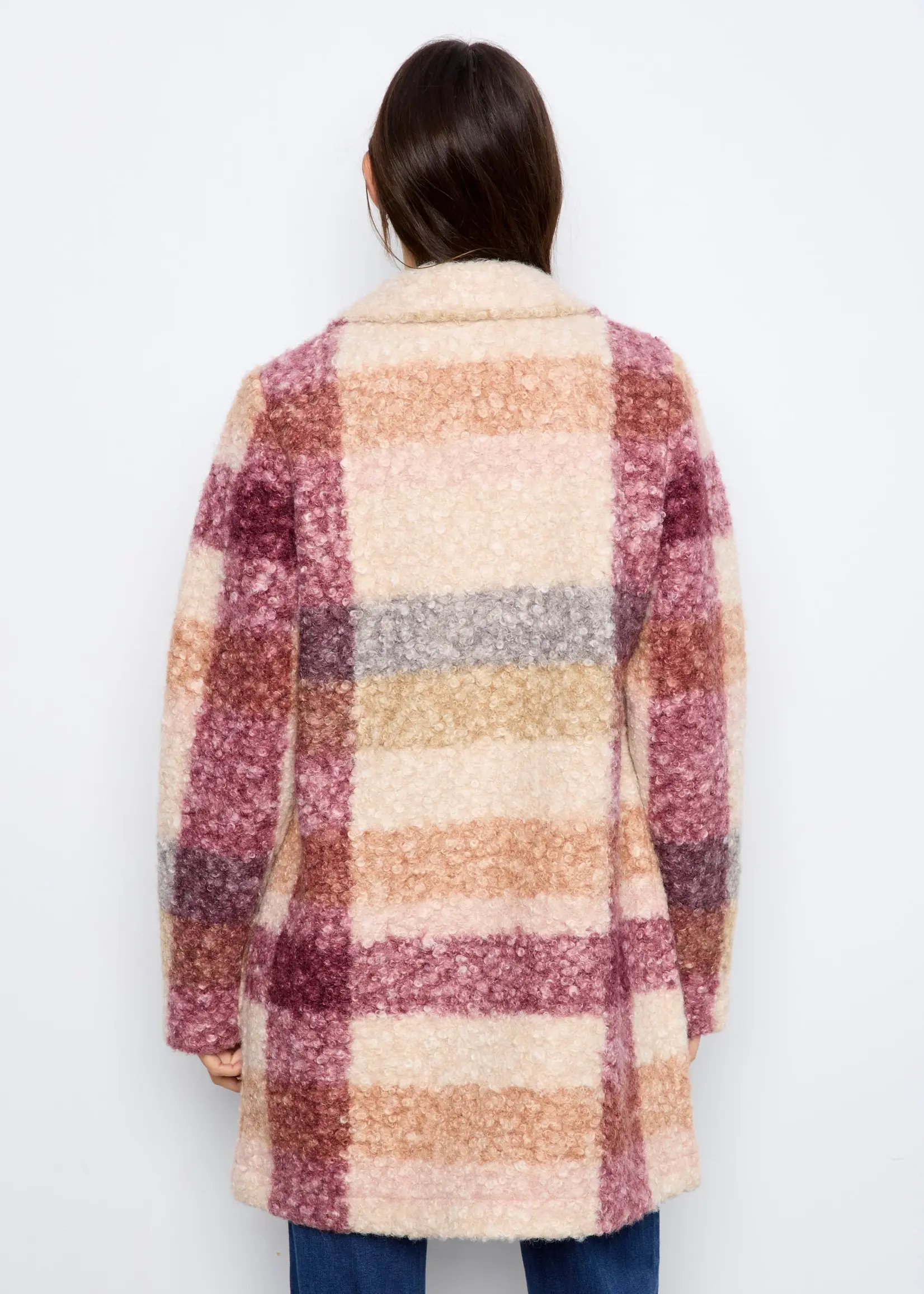 Charlie B Plaid Boucle Knit Tailored Collar Coat