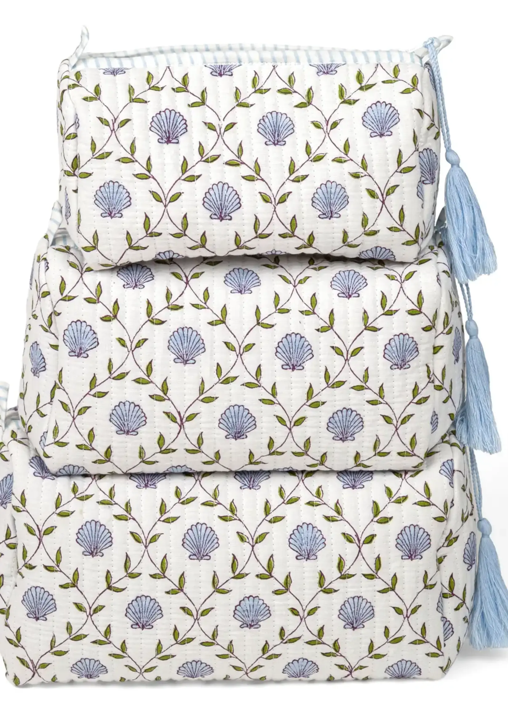 Seashell Blockprint Makeup Bag - Small