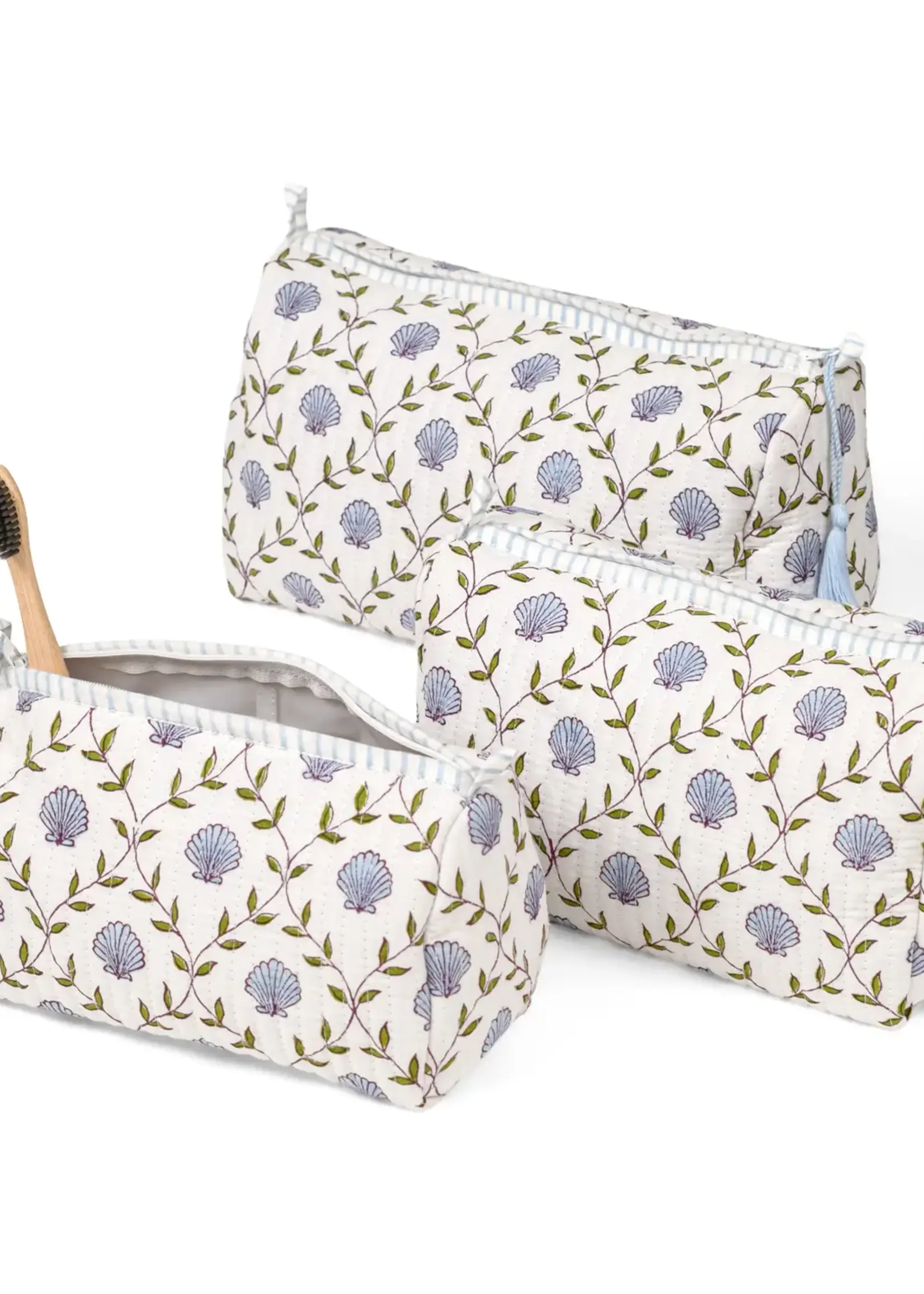 Seashell Blockprint Makeup Bag - Med