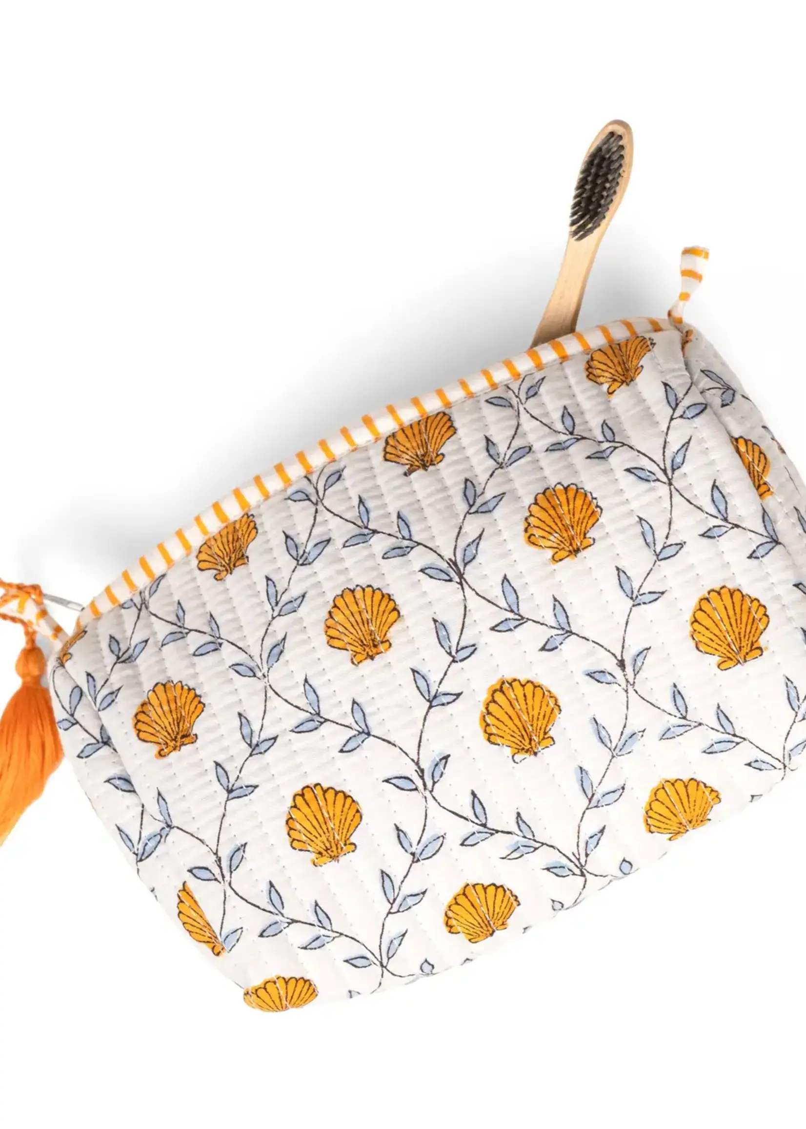 Seashell Blockprint Makeup Bag - Med