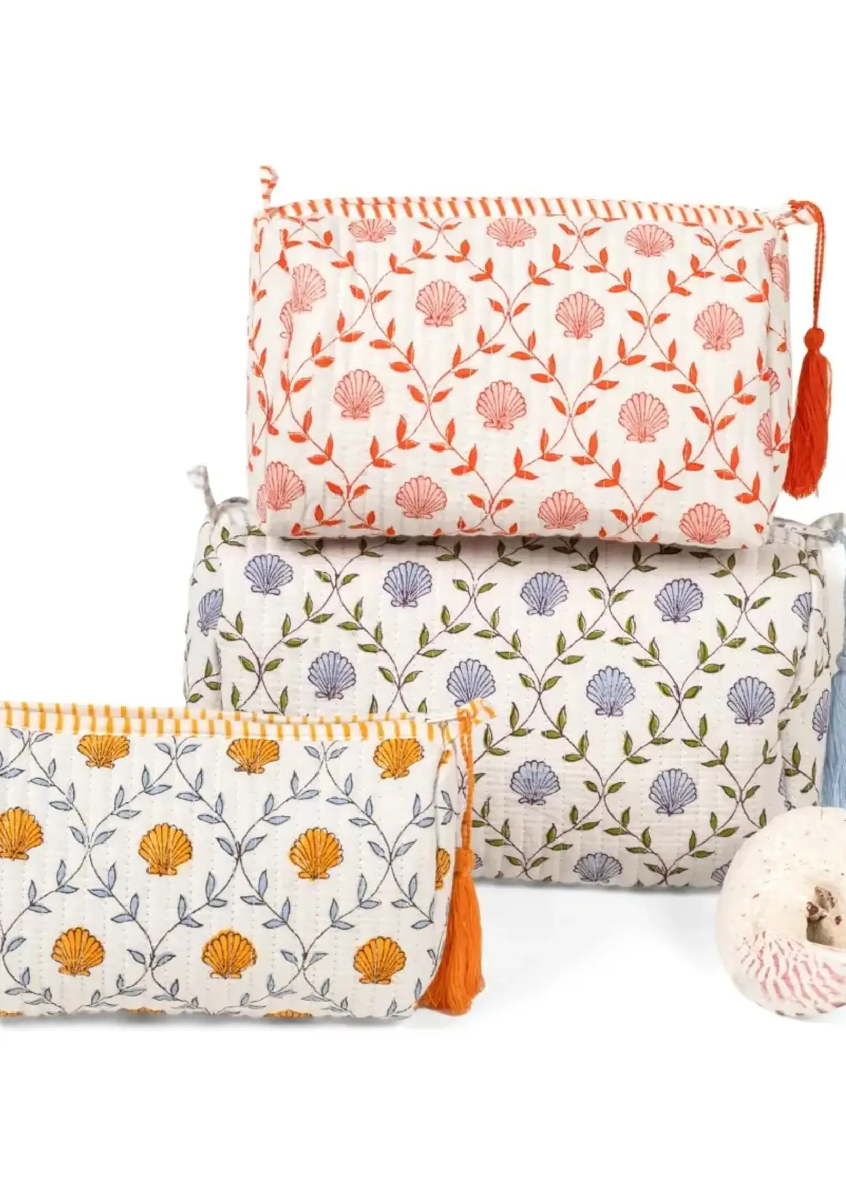 Seashell Blockprint Makeup Bag - Med