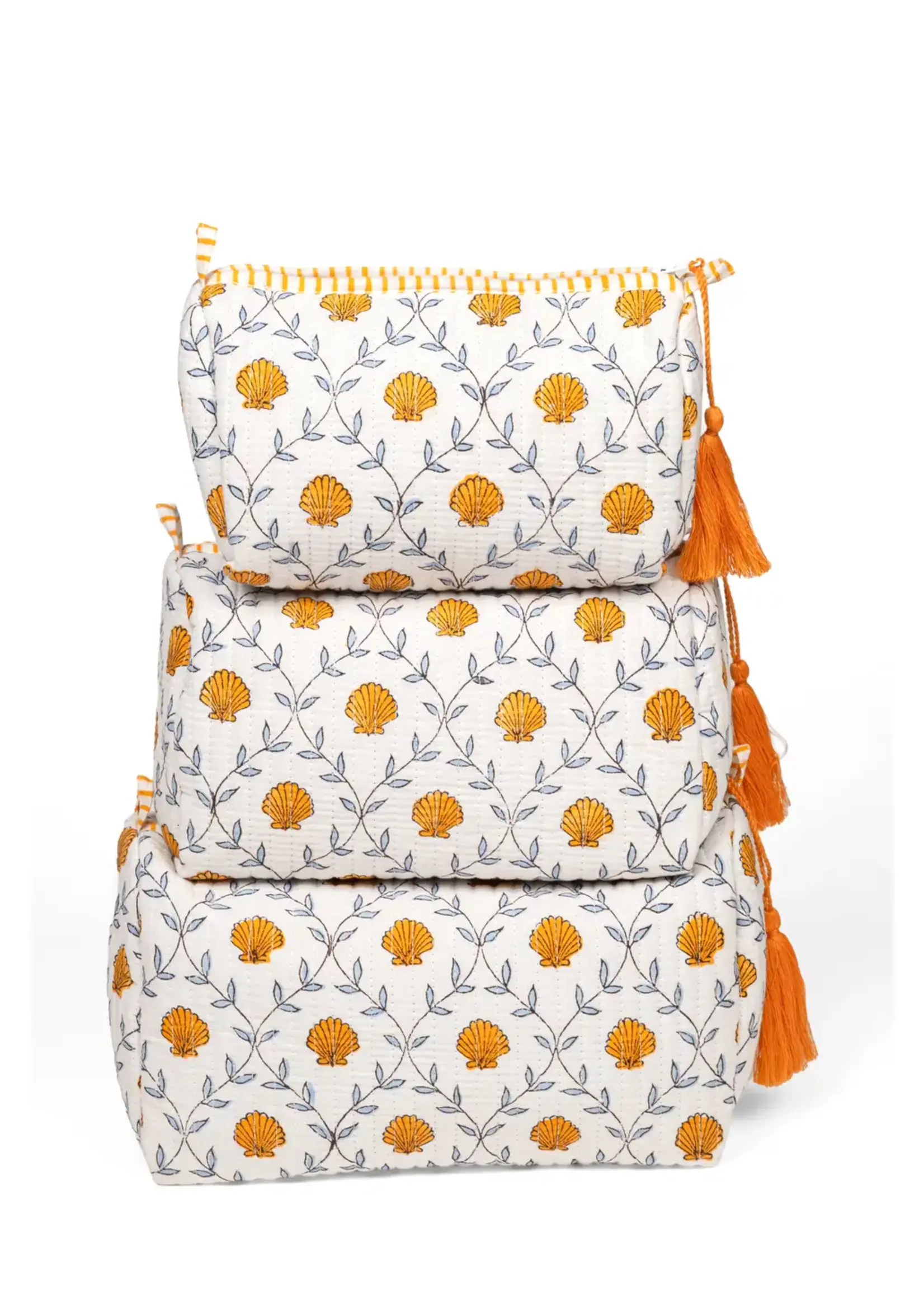 Seashell Blockprint Makeup Bag - Med
