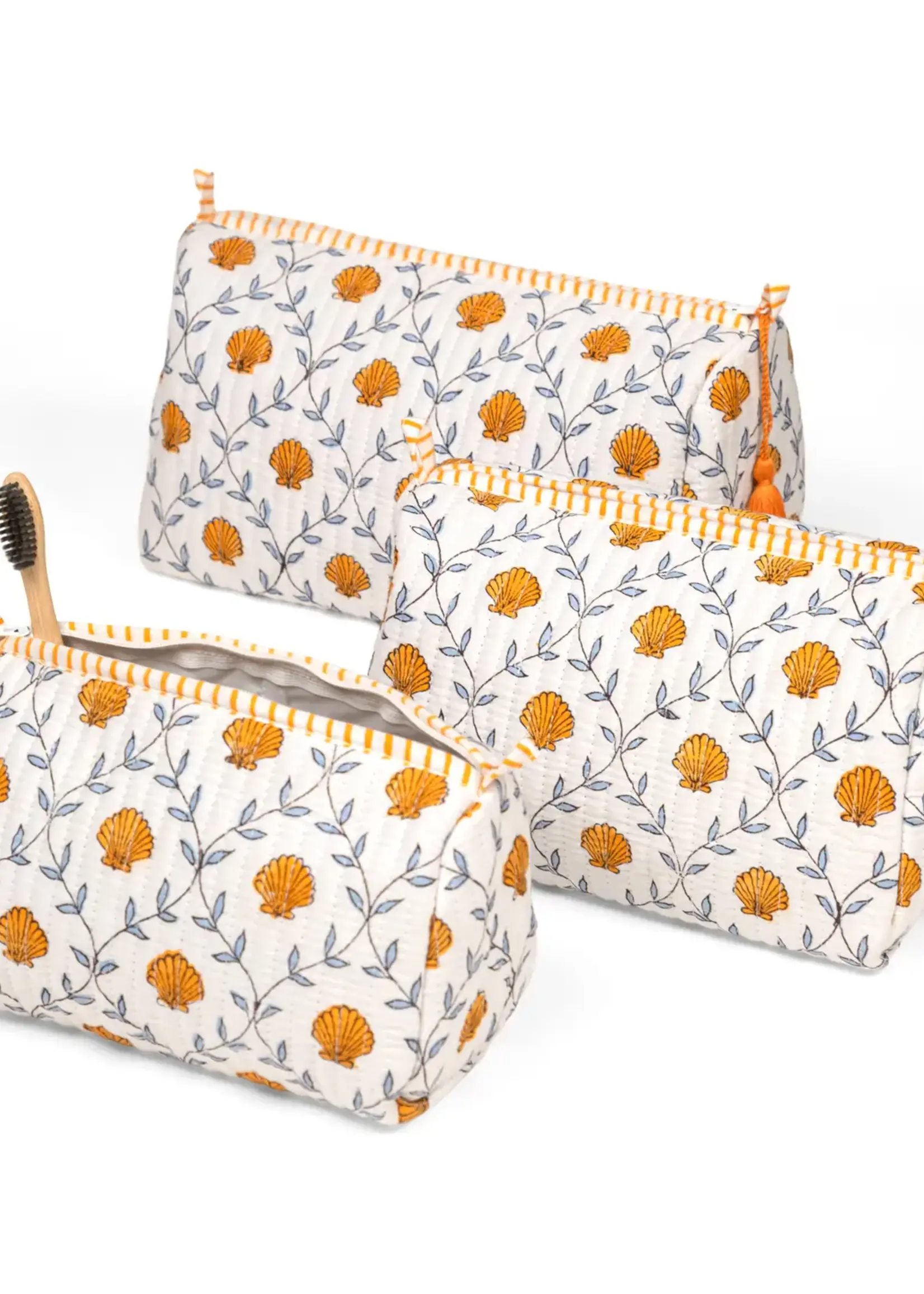 Seashell Blockprint Makeup Bag - Med