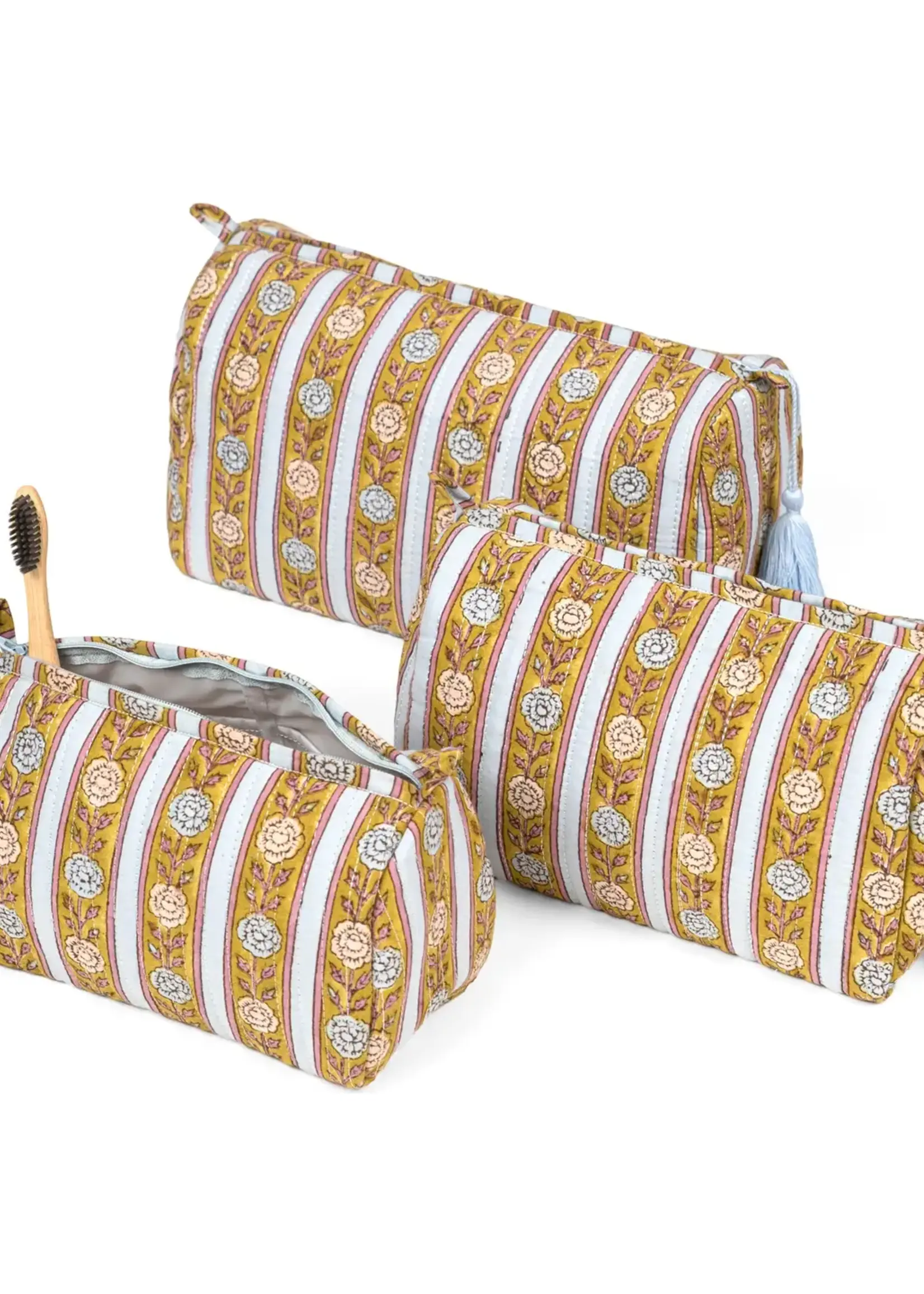 Vintage Floral Stripes Makeup Bag -Small