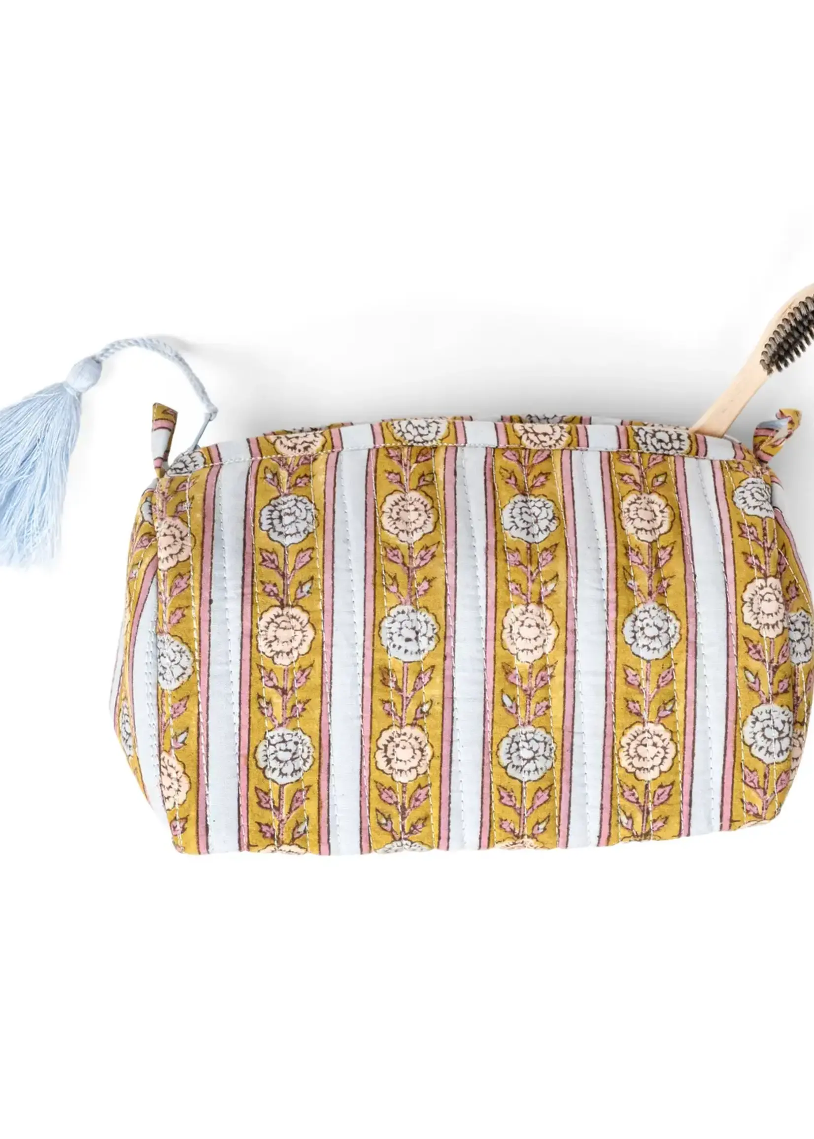 Vintage Floral Stripes Makeup Bag -Small