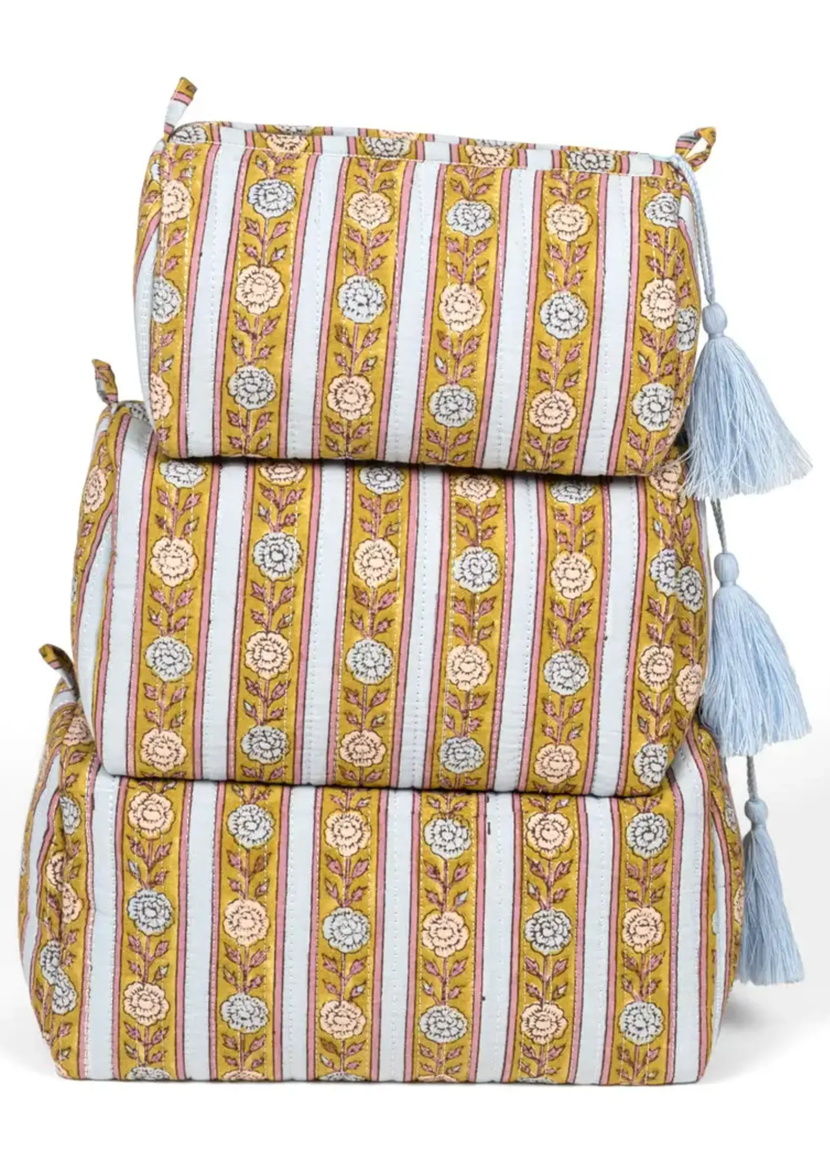 Vintage Floral Stripes Makeup Bag - Med