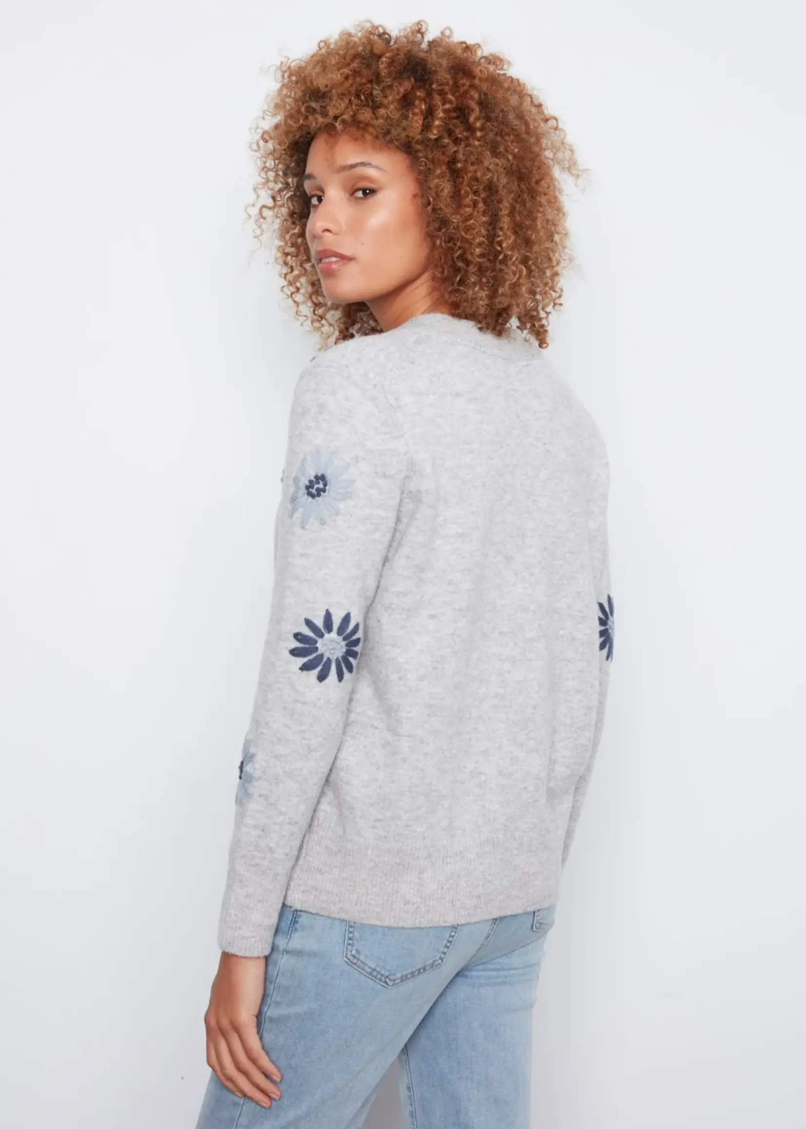Charlie B Embroidered V-Neck Sweater
