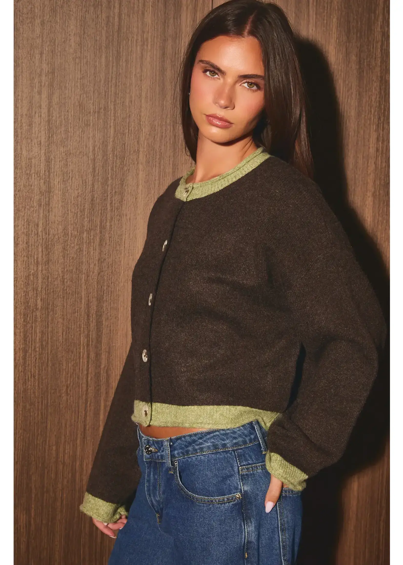 Contrast Trim Cardigan Sweater