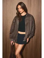 Oversized Faux Suede Bomber Jacket