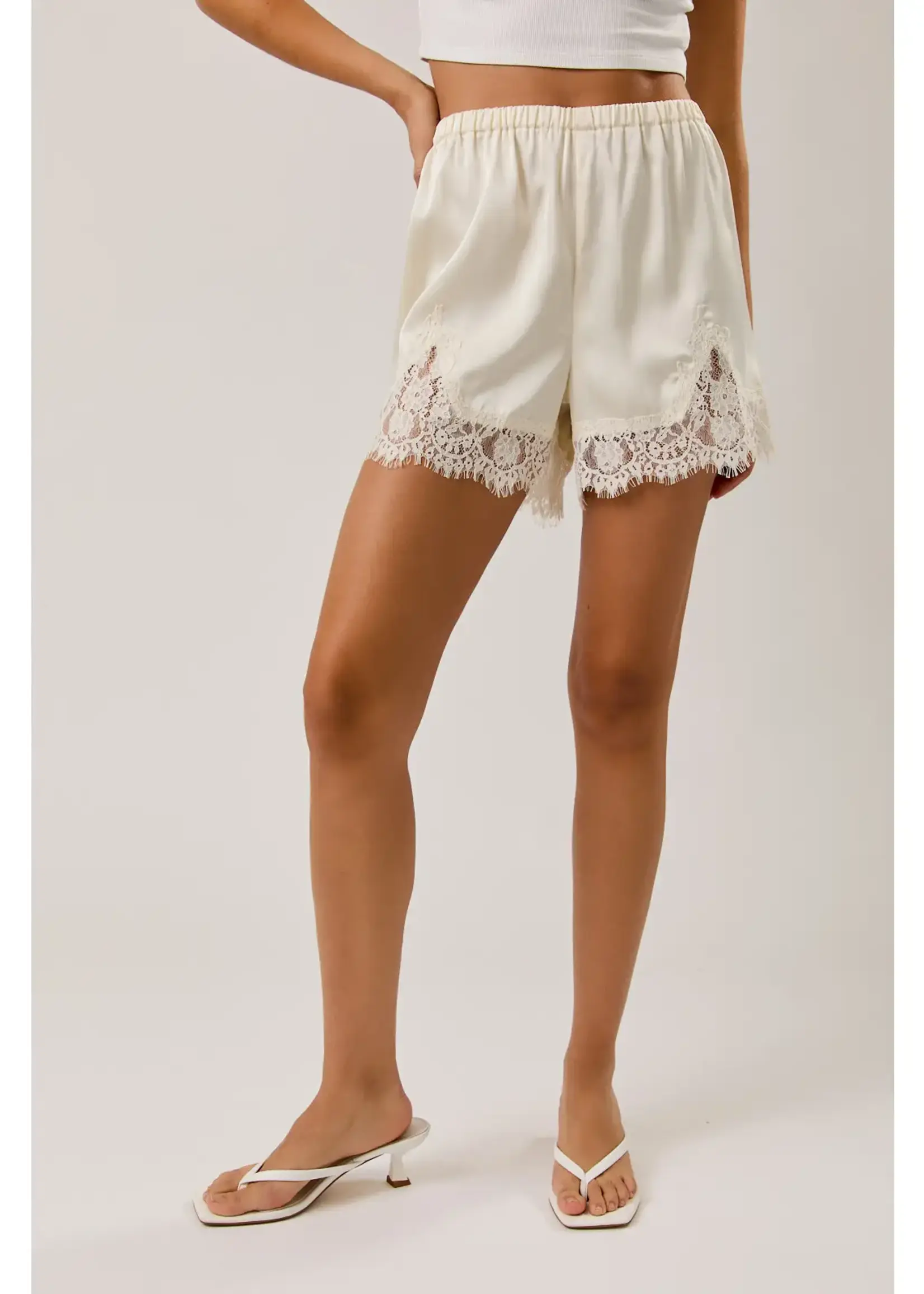 Lace Trim Satin Shorts