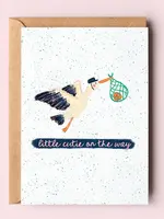 Little Cutie On the Way Stork Orange New Baby Greeting Card