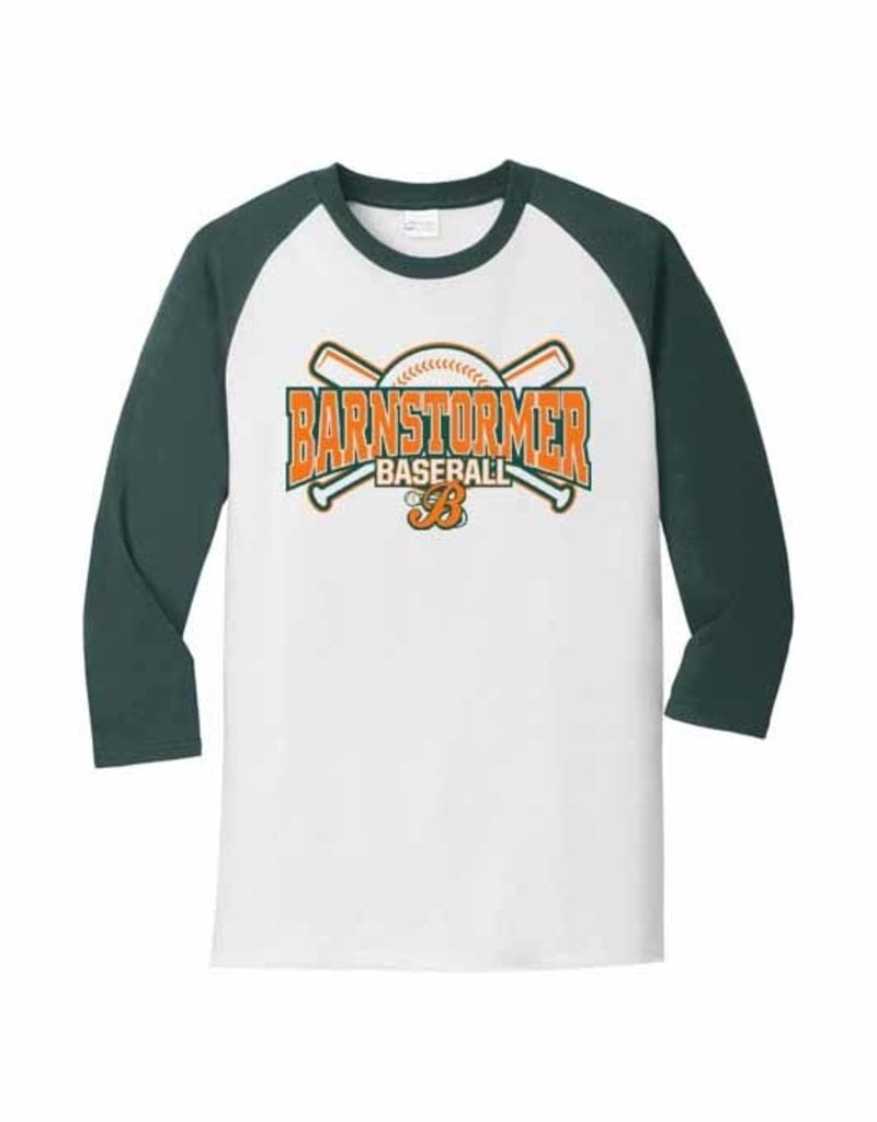 Rah-Rah Clothing Barnstormer Baseball Core Blend 3/4 Sleeve Raglan Tee-White/Dark Green