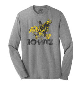 Rah-Rah Clothing Iowa Old School Bird Triblend Long Sleeve Tee-Grey Frost